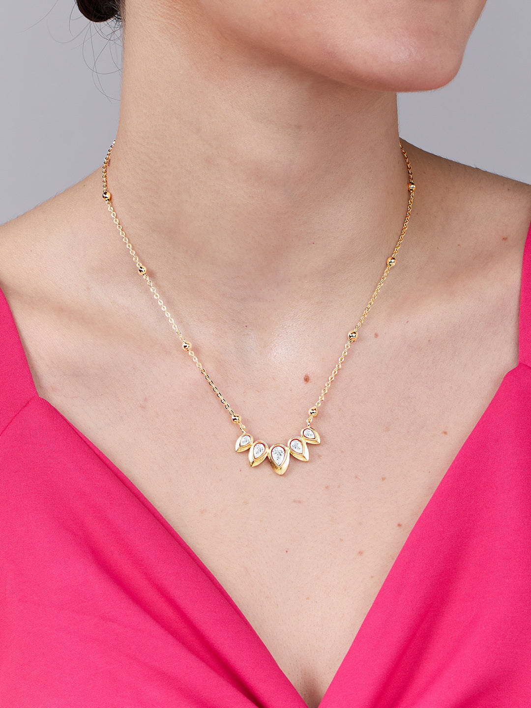 AIKA BY MINUTIAE 18K Women Brass Gold-Plated Drop Shaped Stone Necklace