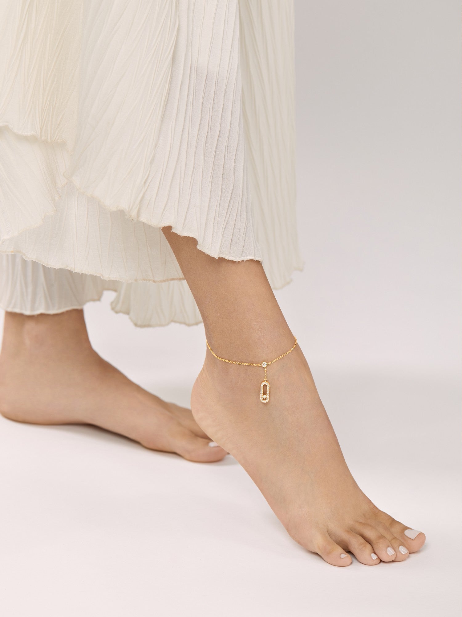 MINUTIAE Gold-Plated White Crystal-Studded Handcrafted Anklet For Women's