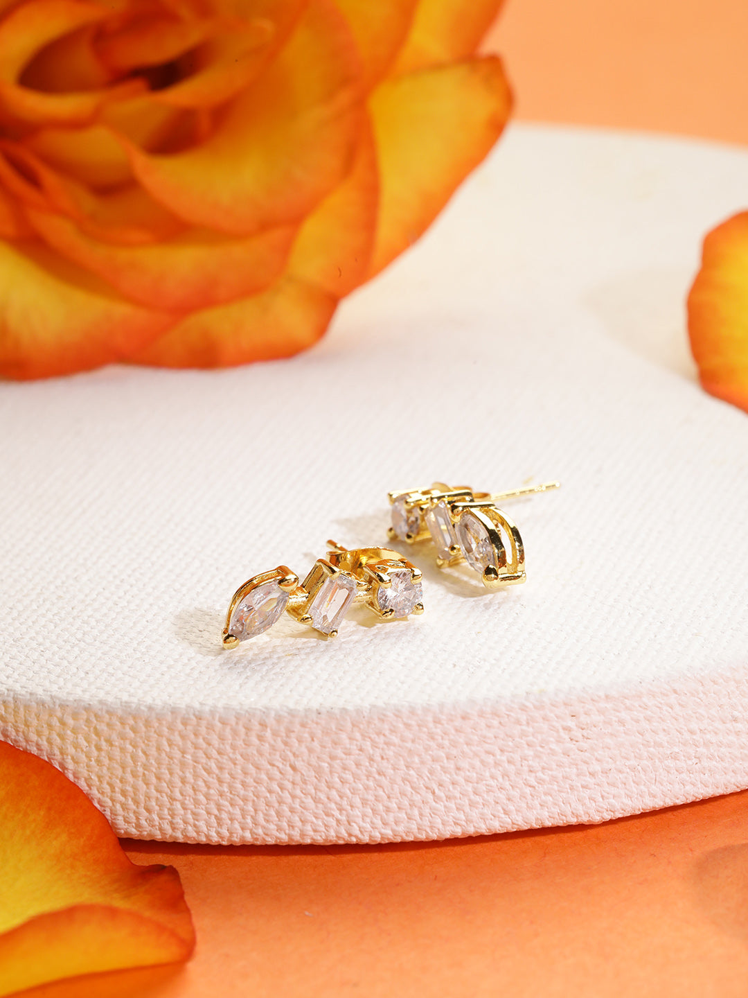 MINUTIAE Gold-Plated & White Geometric Studs For Women's & Girl