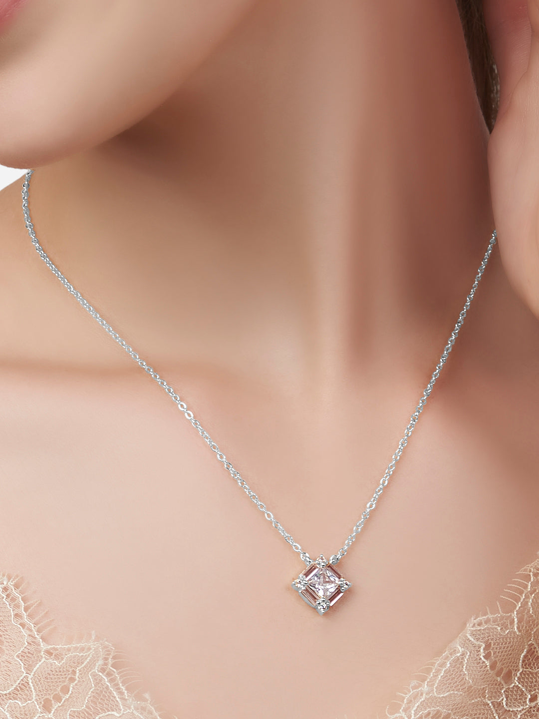 MINUTIAE  Gold_Plated White Crystals Studded pendant and a pair of earrings Jewellery Set