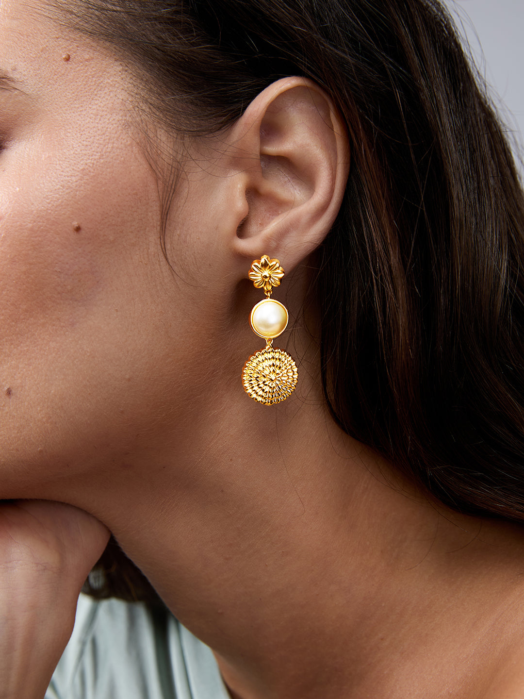 AIKA BY MINUTIAE 18K Women Gold Plated Floral Drop Earrings