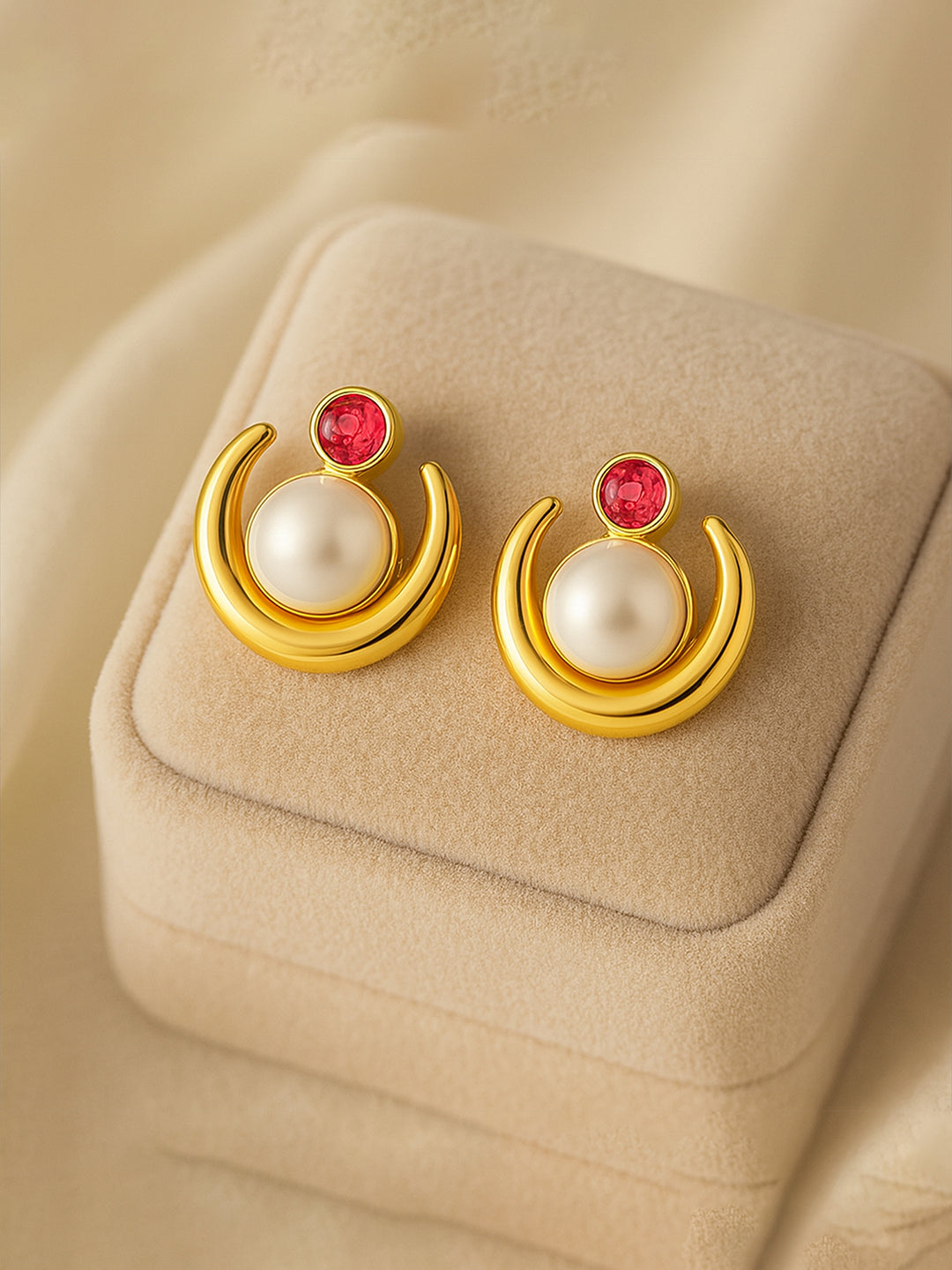 AIKA BY MINUTIAE 18K Women Gold-Plated Pearls Stones Studded Crescent Shaped Studs