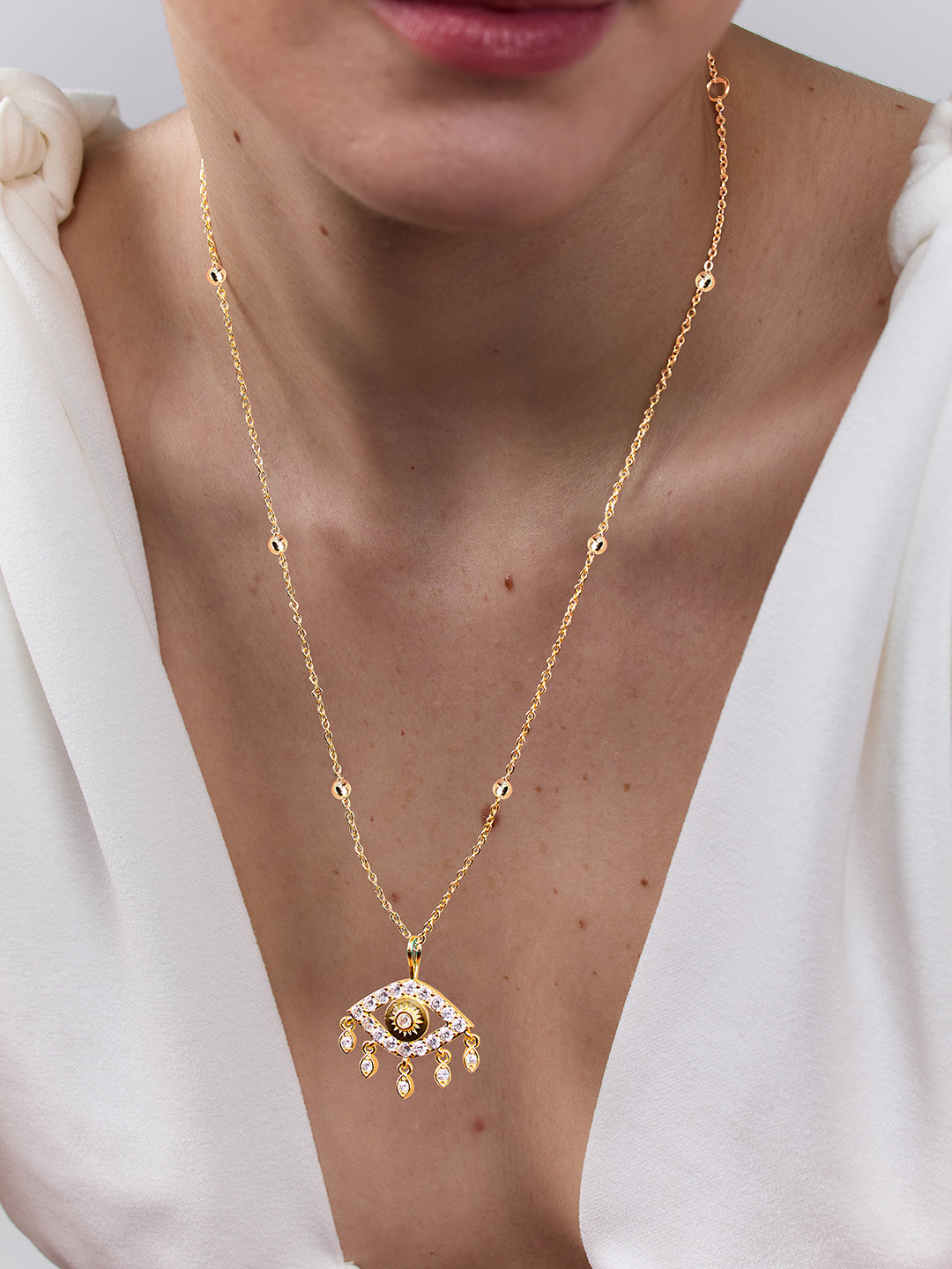 AIKA BY MINUTIAE 18K Gold Plated Evil Eye shaped Necklace for Women & Girls