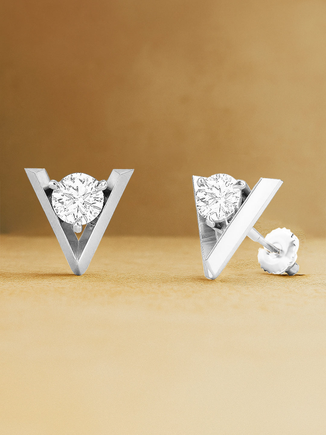 MINUTIAE Gold-Plated Artificial Stones Studded Triangular Shaped Studs