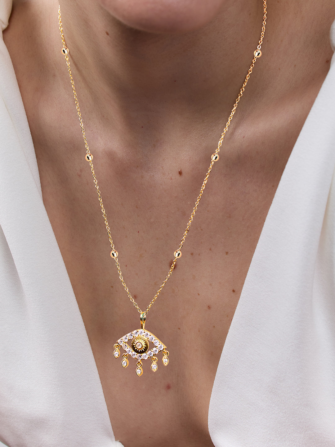 AIKA BY MINUTIAE 18K Gold Plated Evil Eye shaped Necklace for Women & Girls