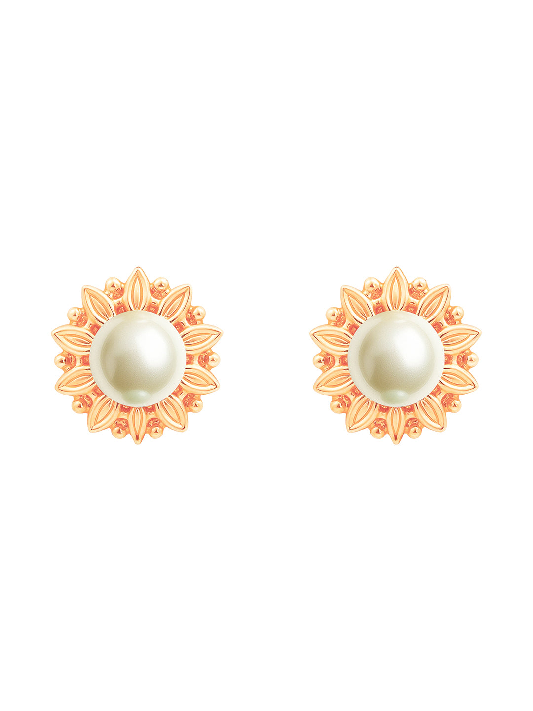 AIKA BY MINUTIAE 18K Gold-Plated White Pearl Stud Round Shaped Earring for Women & Girls