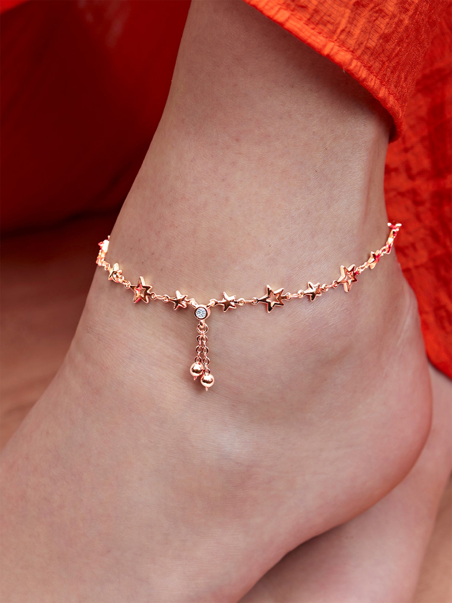MINUTIAE Gold Plated Crystals Anklet For Women's