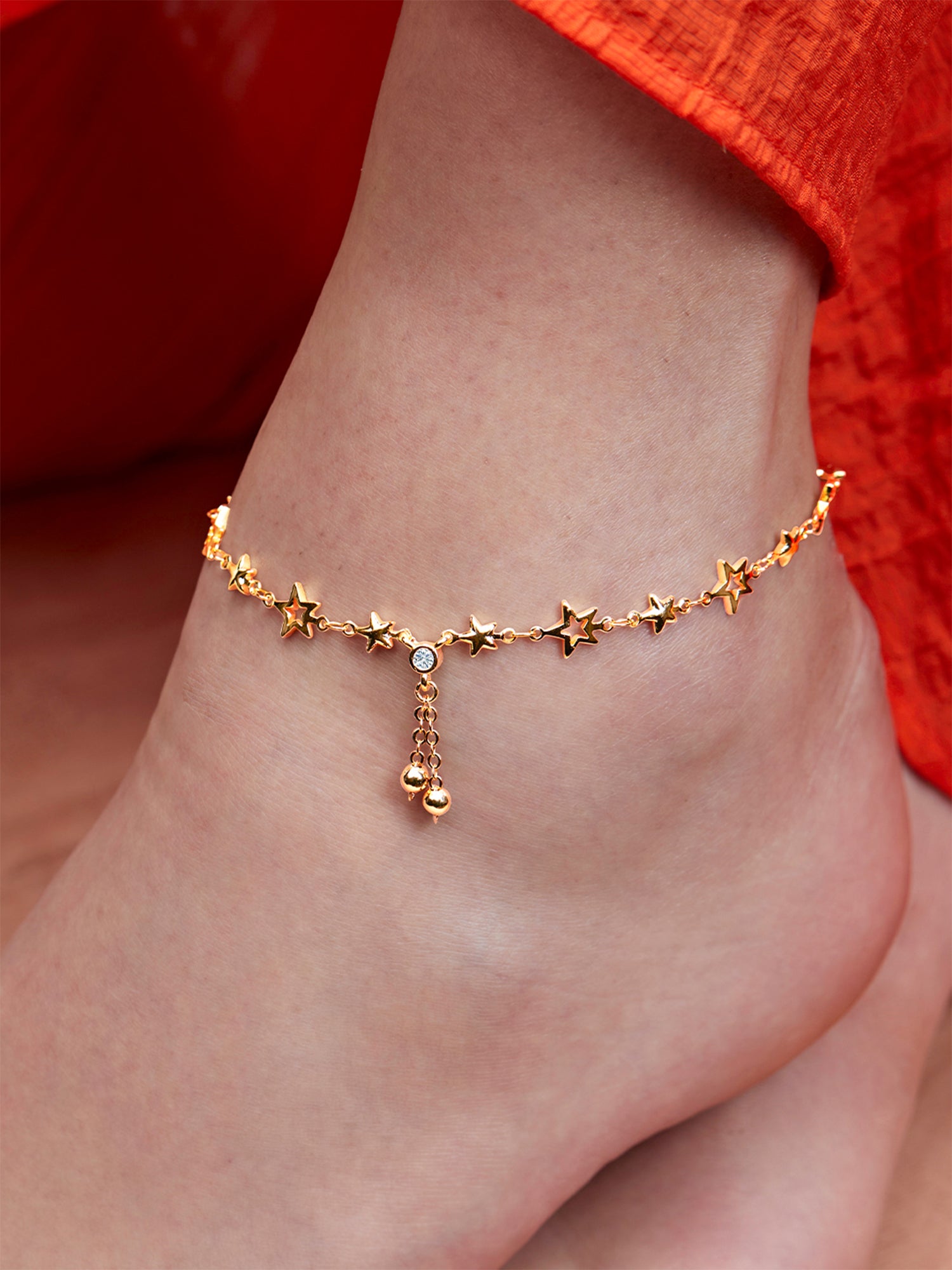 MINUTIAE Gold Plated Crystals Anklet For Women's
