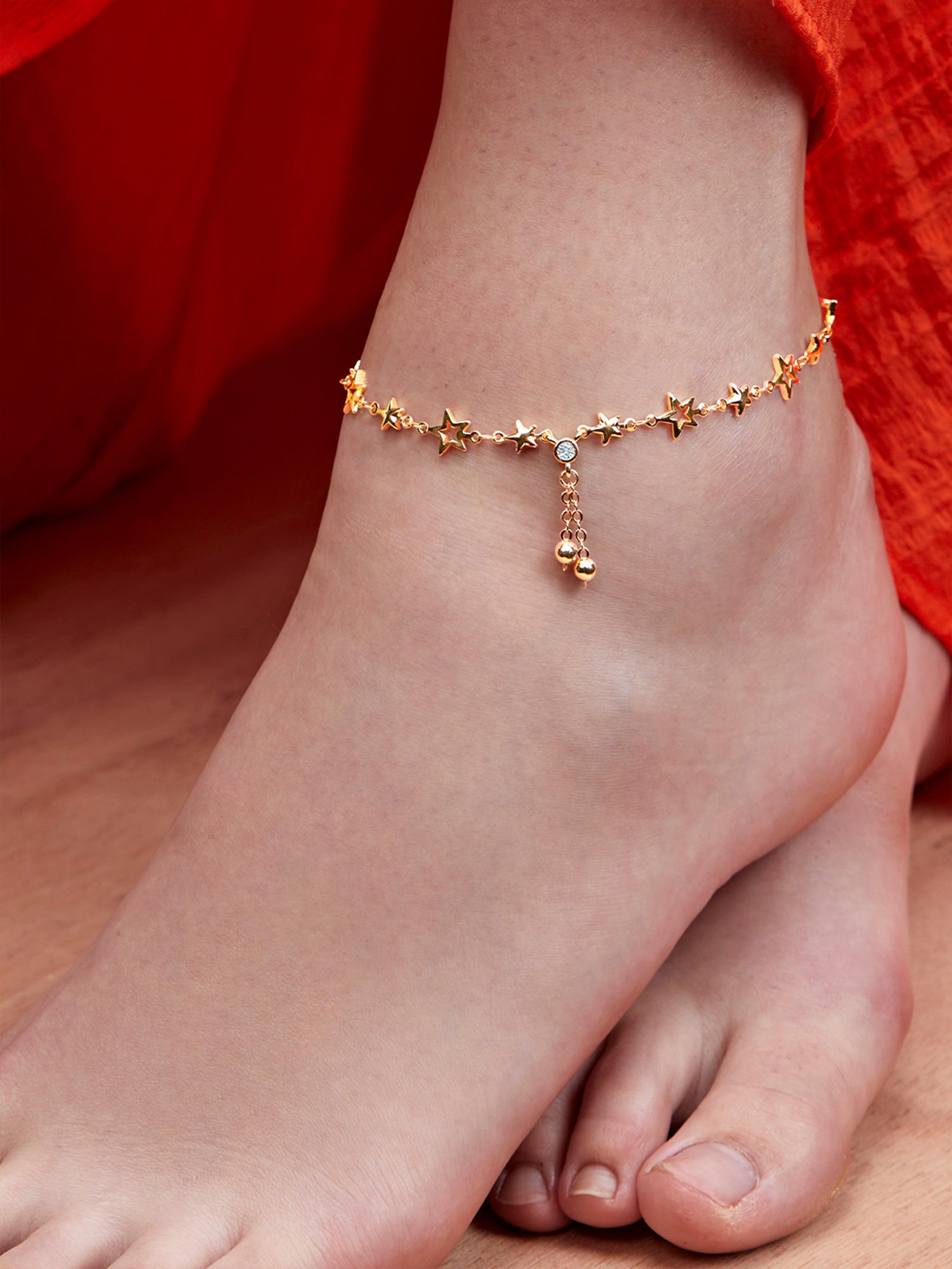 MINUTIAE Gold Plated Crystals Anklet For Women's