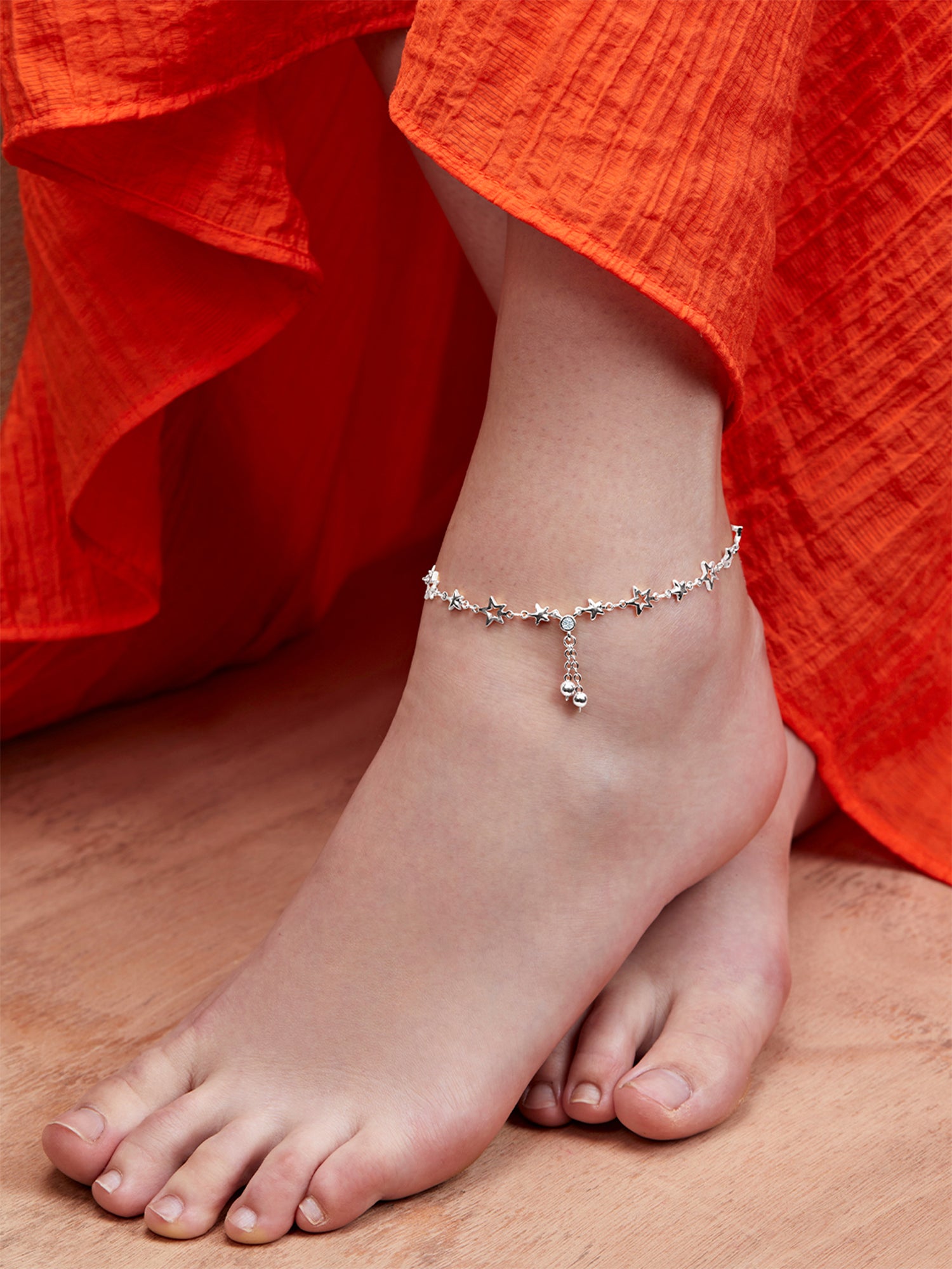 MINUTIAE Gold Plated Crystals Anklet For Women's
