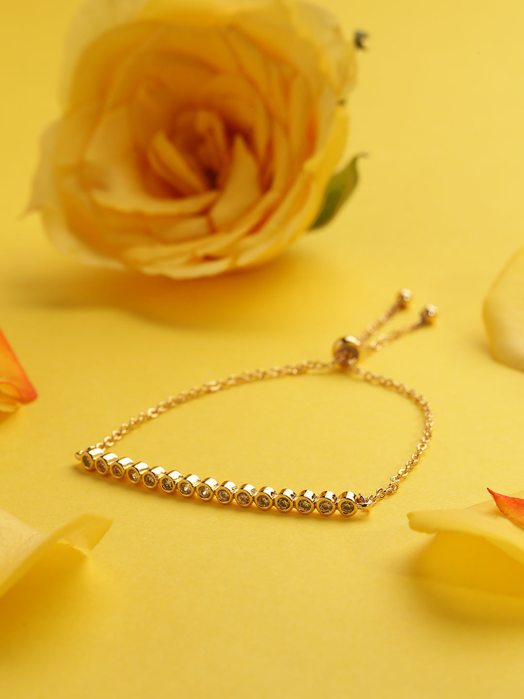 MINUTIAE Women 18K Gold-Toned & White Brass Crystals Handcrafted Link Bracelet