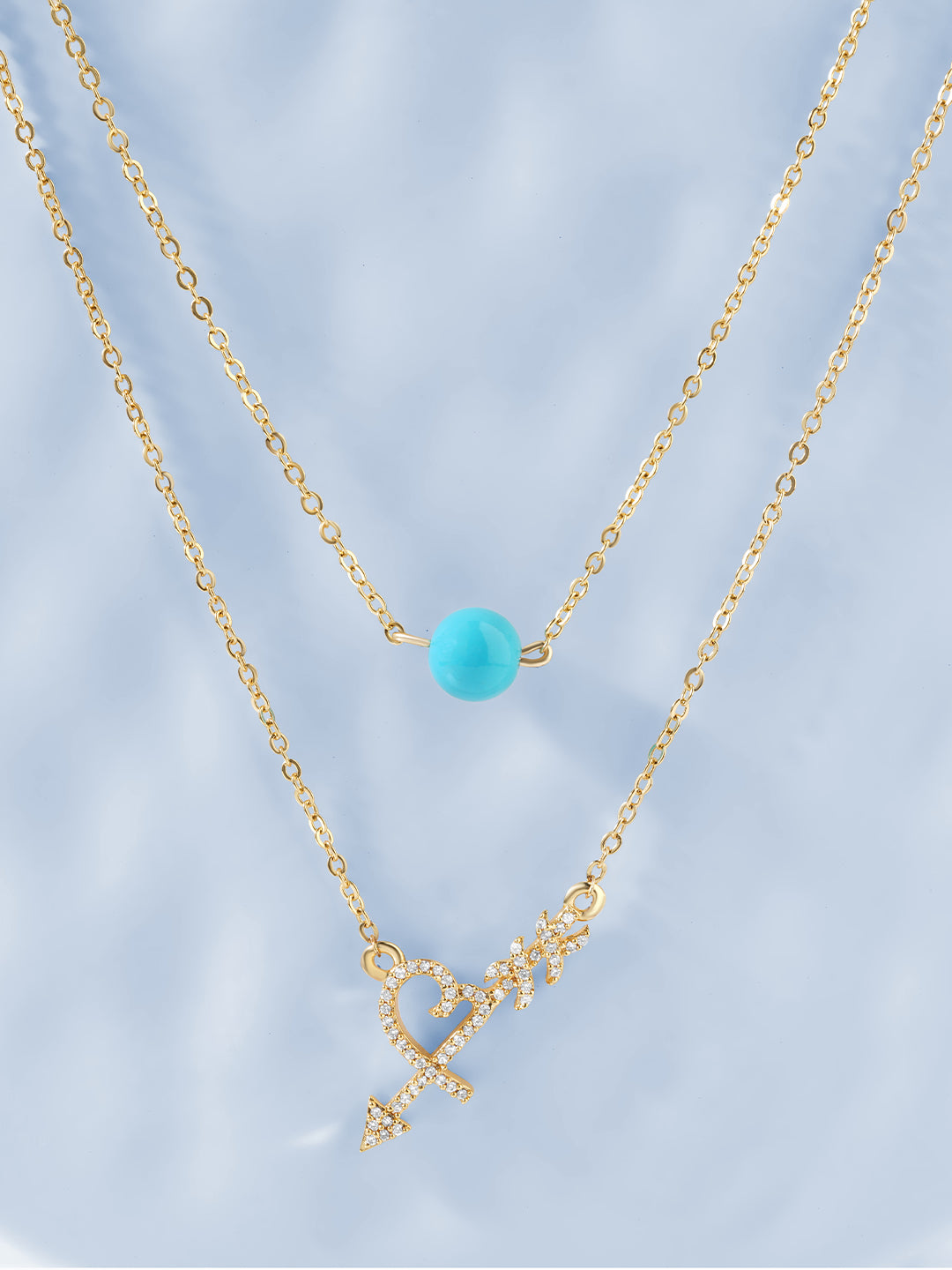 MINUTIAE Women Blue Brass 18K Gold-Plated Layered Necklace