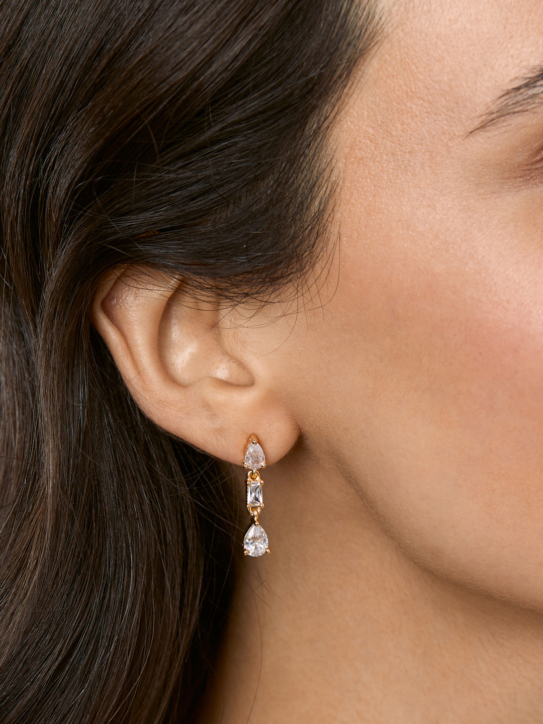 MINUTIAE 18K Gold-Plated & White Teardrop Shaped Drop Earrings For Women's & Girl