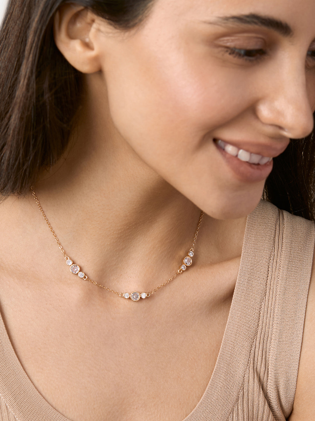 MINUTIAE Women 18K Gold-Toned & White Crystal Studded Three Piece Chain Collar Necklace