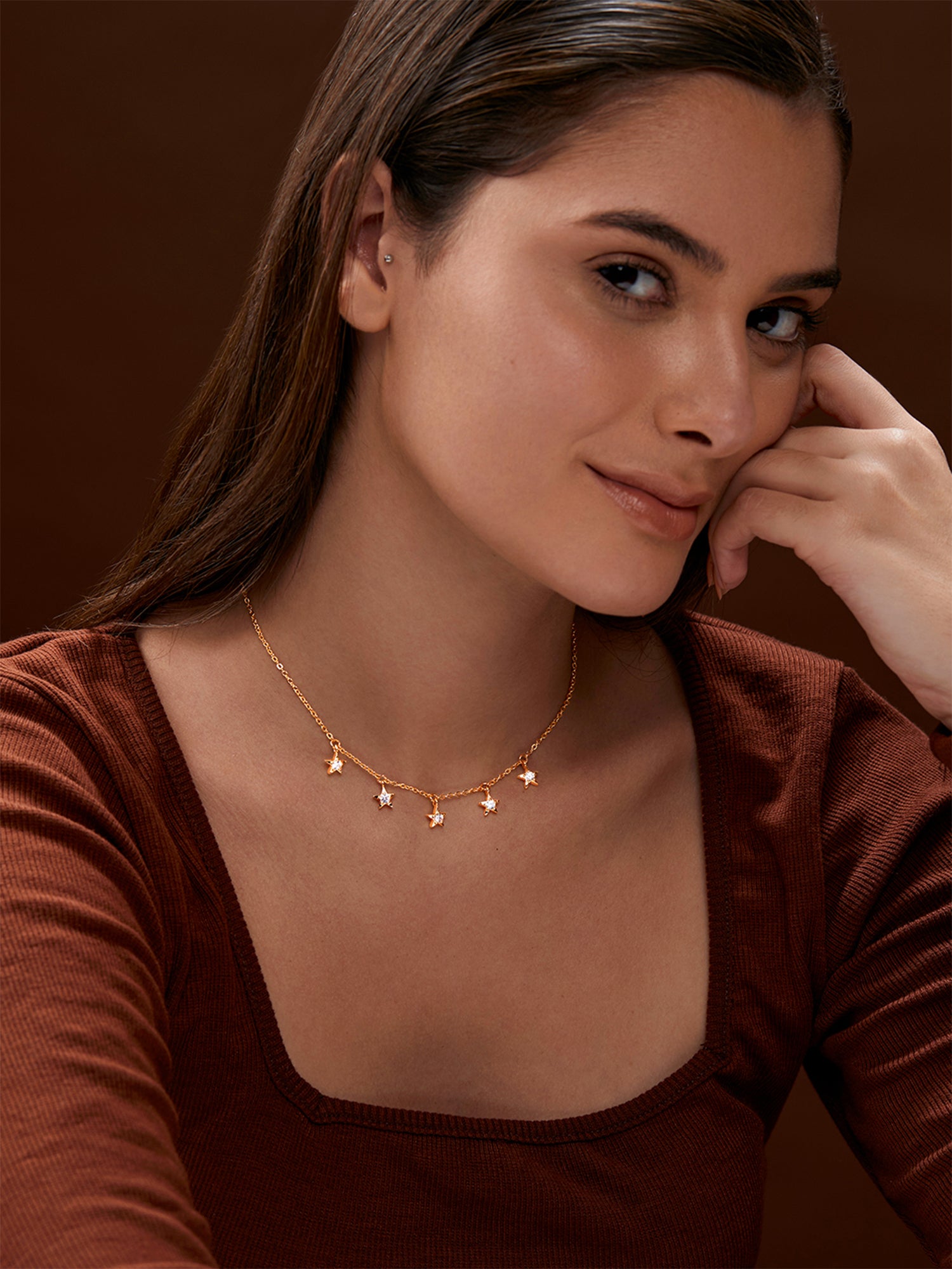 MINUTIAE Gold-Plated Crystal Studded Necklace Necklace