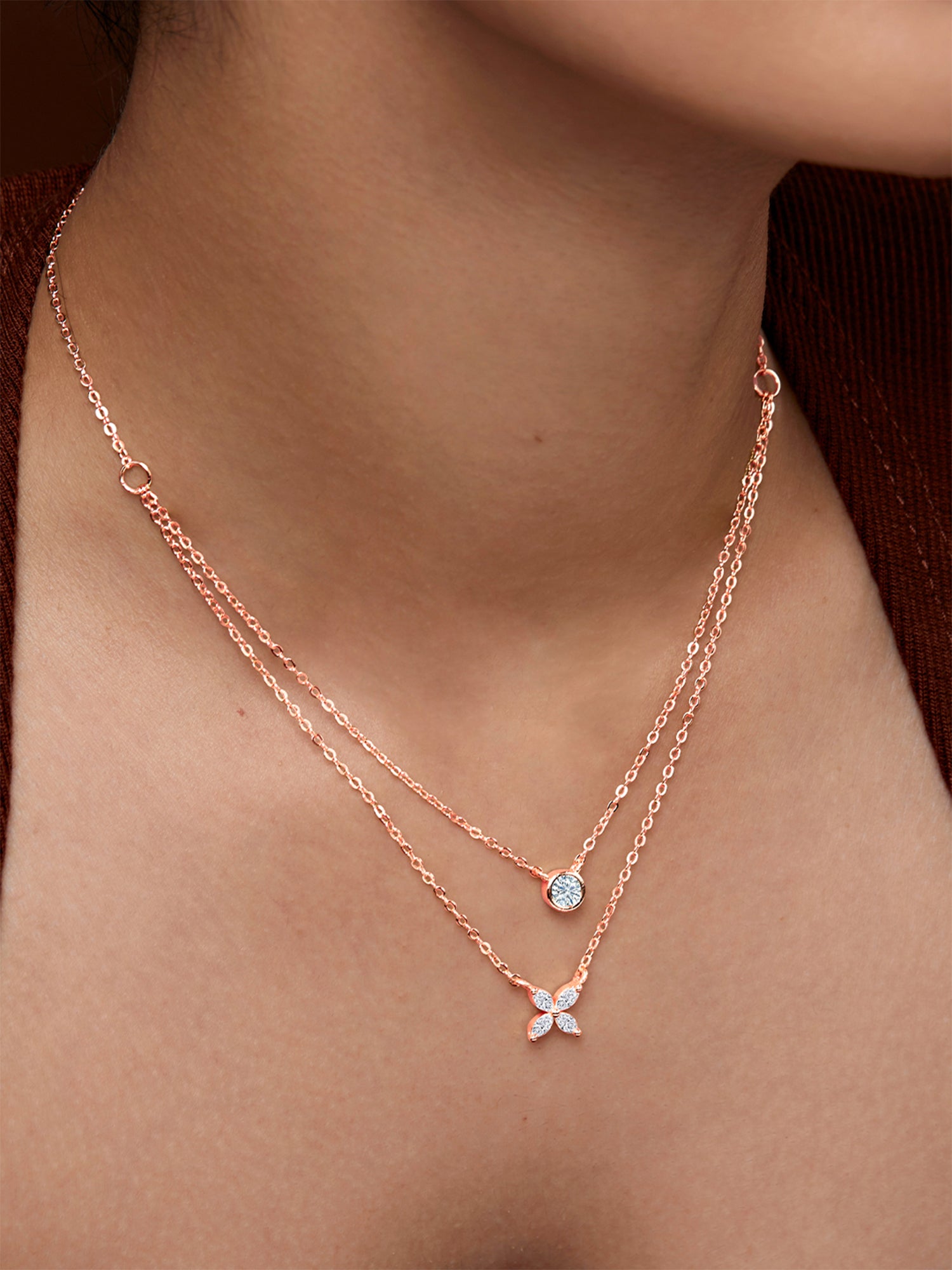 MINUTIAE Brass Gold-Plated Stones Studded Layered Necklace