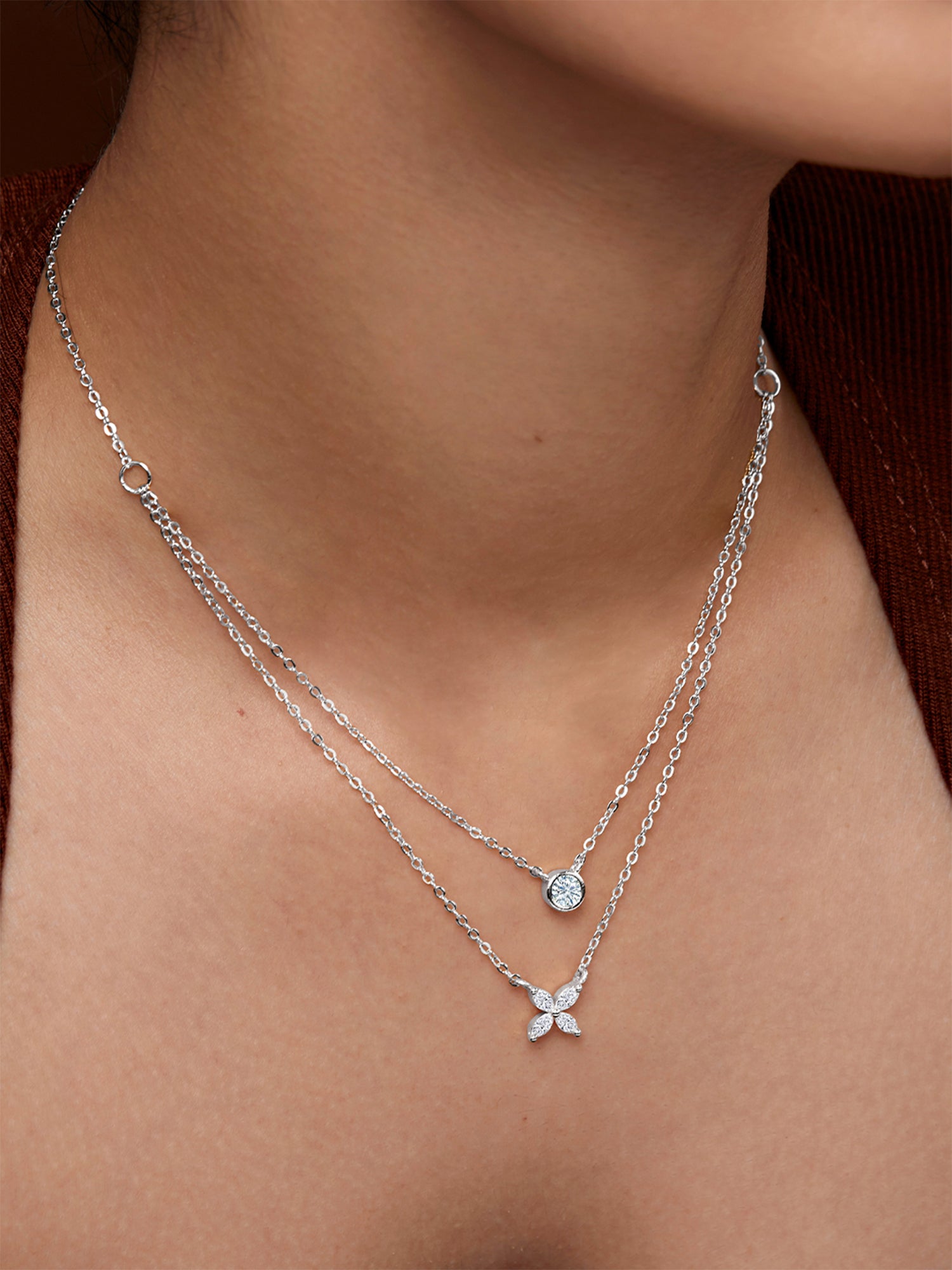 MINUTIAE Brass Gold-Plated Stones Studded Layered Necklace