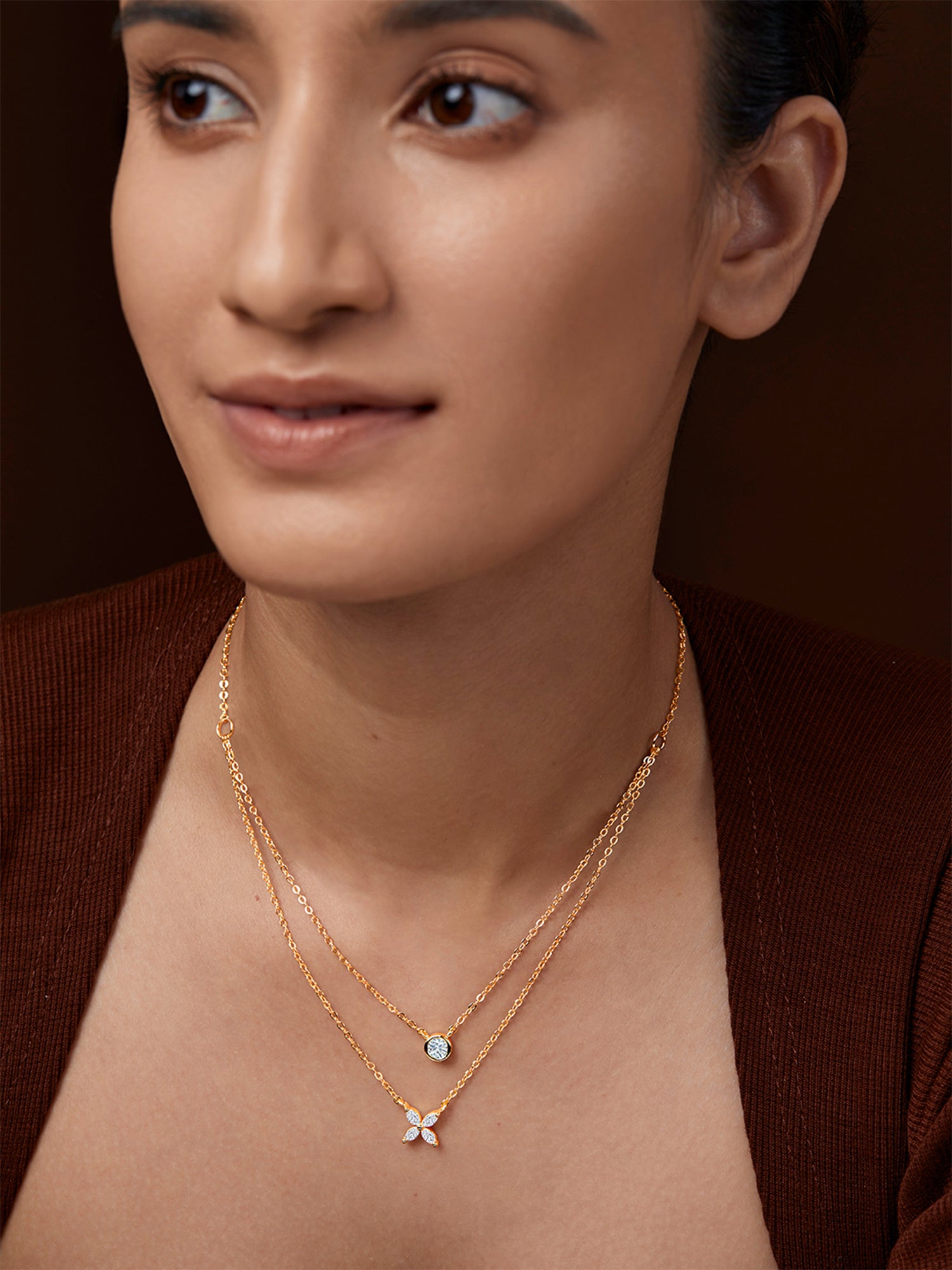 MINUTIAE Brass Gold-Plated Stones Studded Layered Necklace