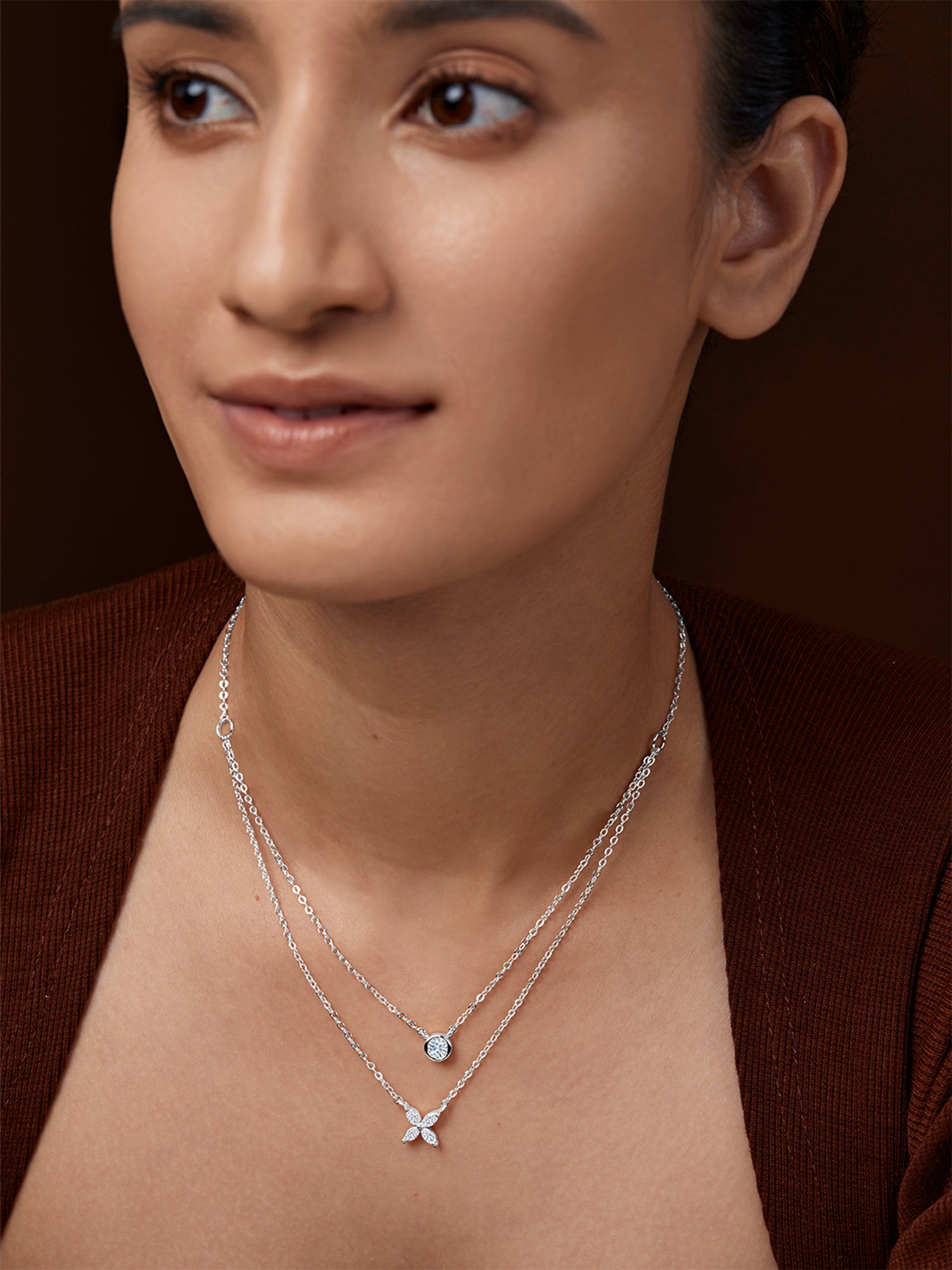 MINUTIAE Brass Gold-Plated Stones Studded Layered Necklace