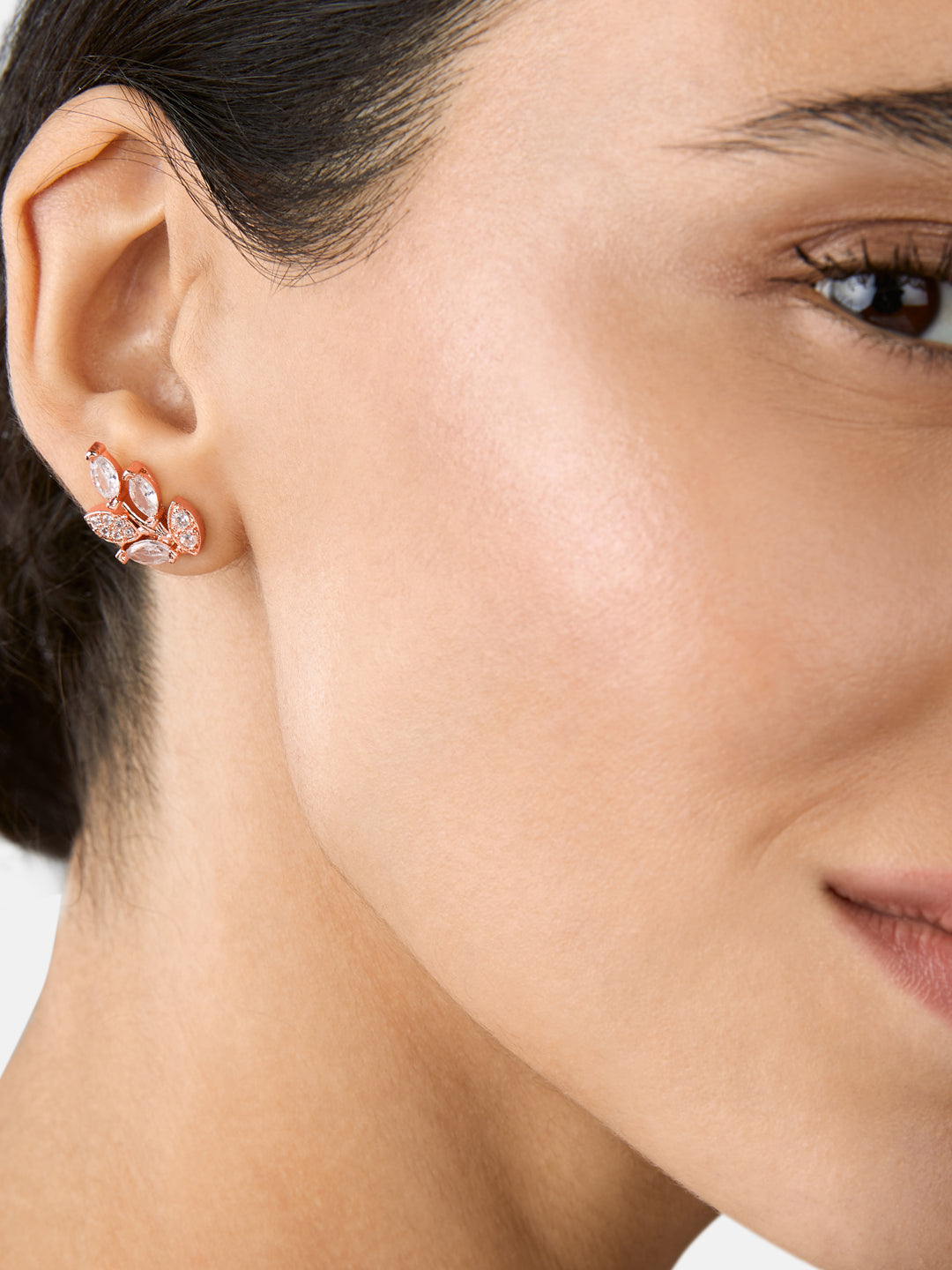 MINUTIAE 18K Gold Plated White Floral Studs Earrings