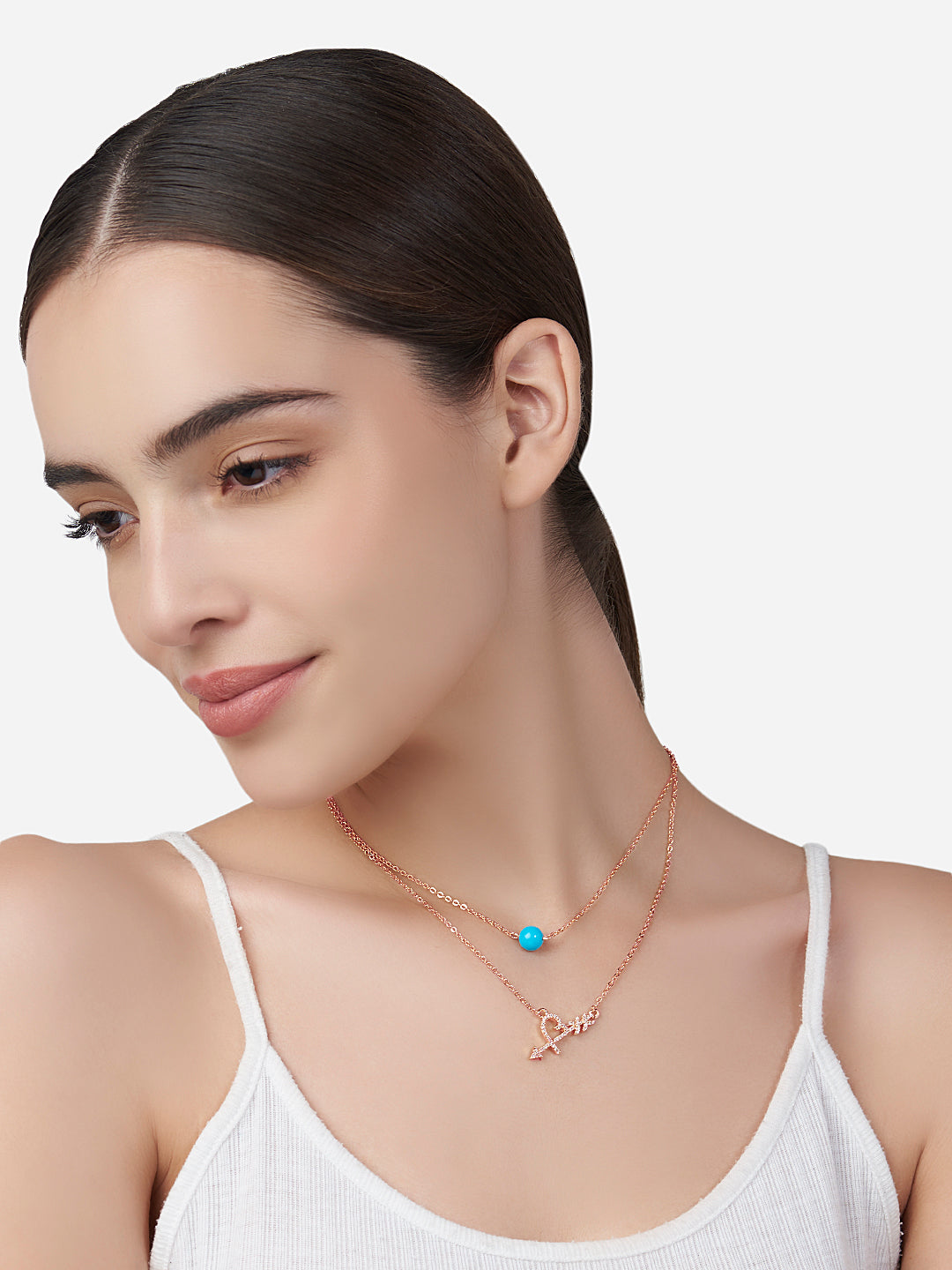 MINUTIAE Women Blue Brass 18K Gold-Plated Layered Necklace