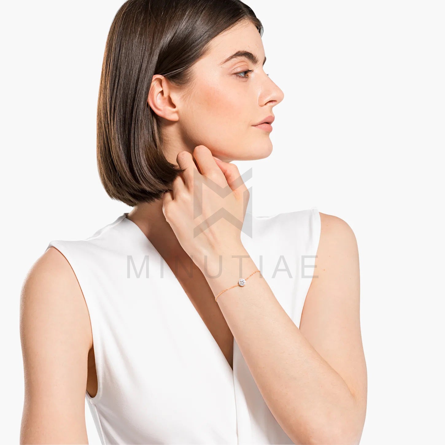 MINUTIAE Women 18K Gold-Toned & White Brass Crystals Handcrafted Gold-Plated Bracelet