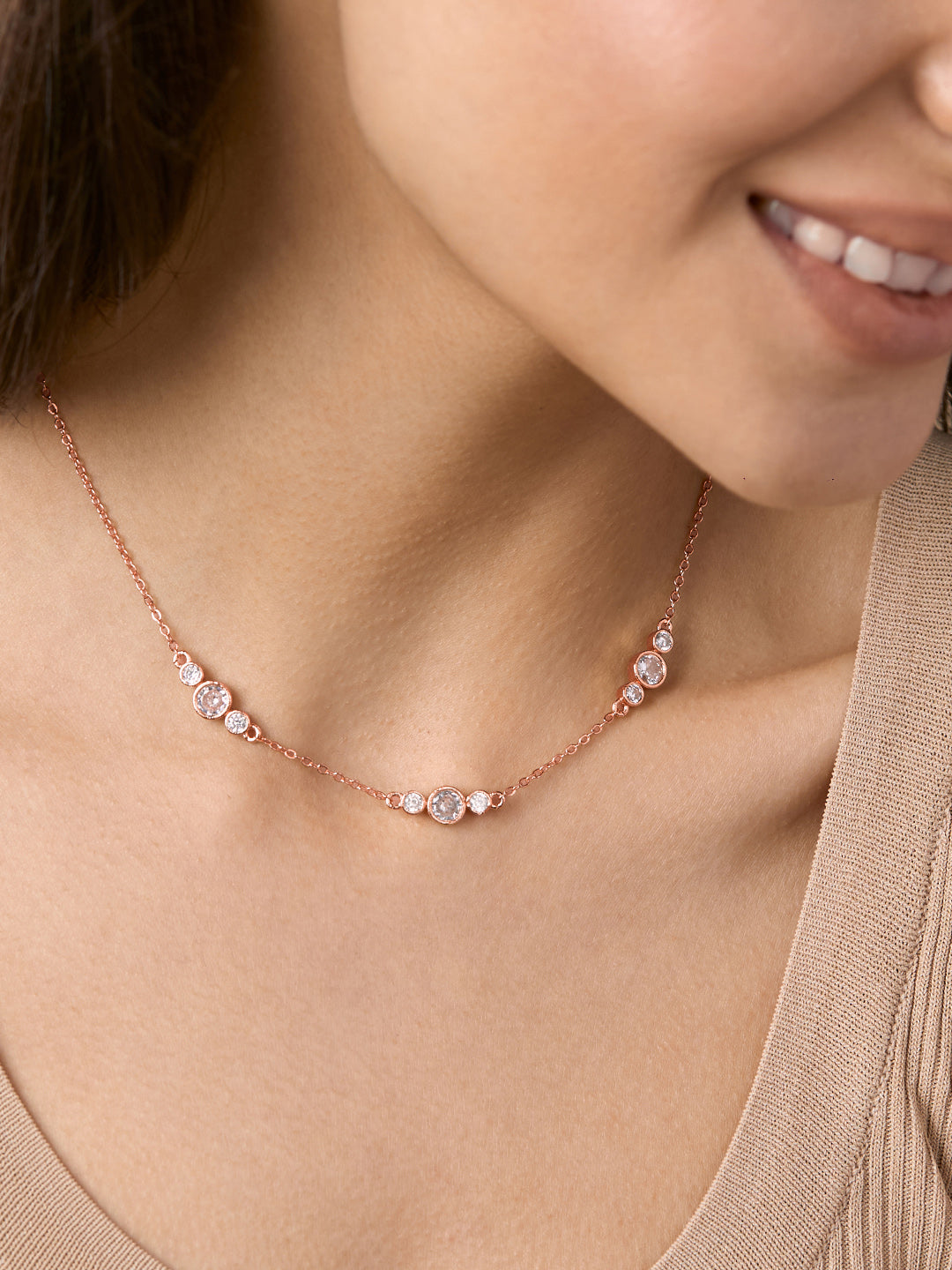 MINUTIAE Women 18K Gold-Toned & White Crystal Studded Three Piece Chain Collar Necklace