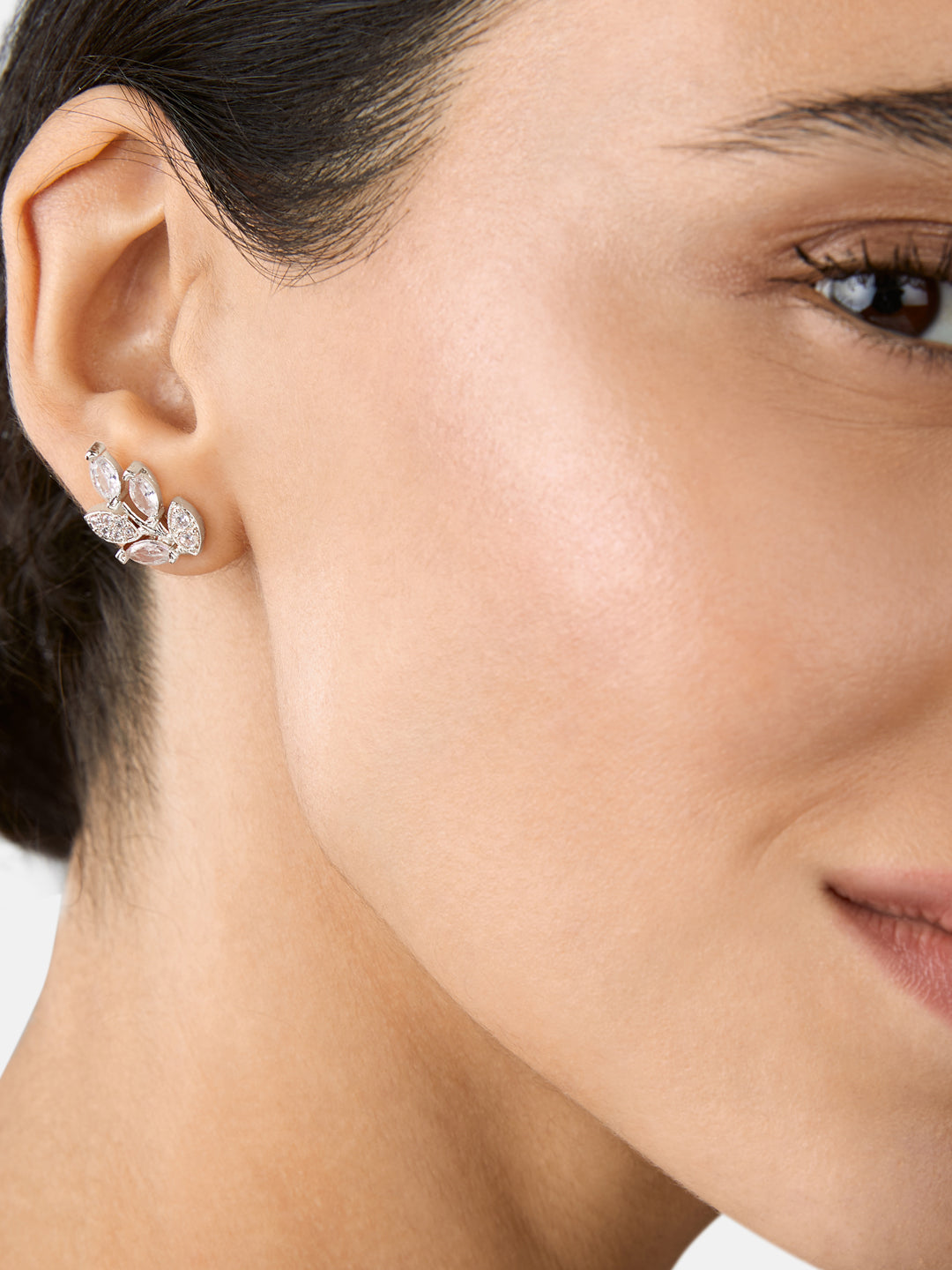 MINUTIAE 18K Gold Plated White Floral Studs Earrings