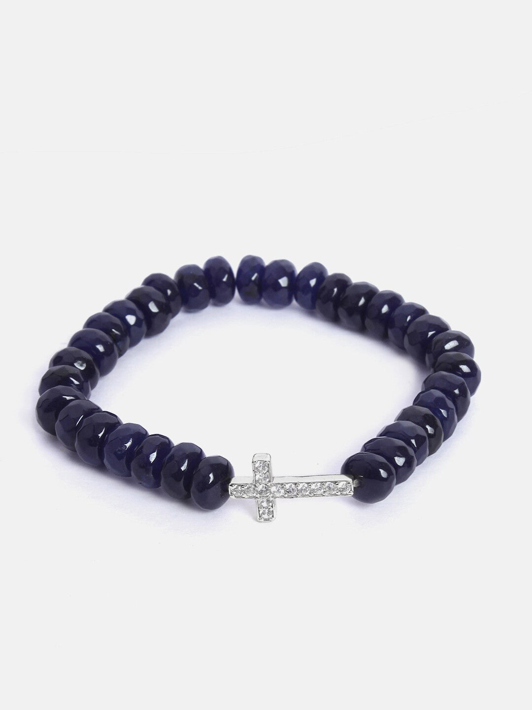 Women 18K Gold-Toned & Black Brass Onyx Handcrafted Gold-Plated Elasticated Bracelet