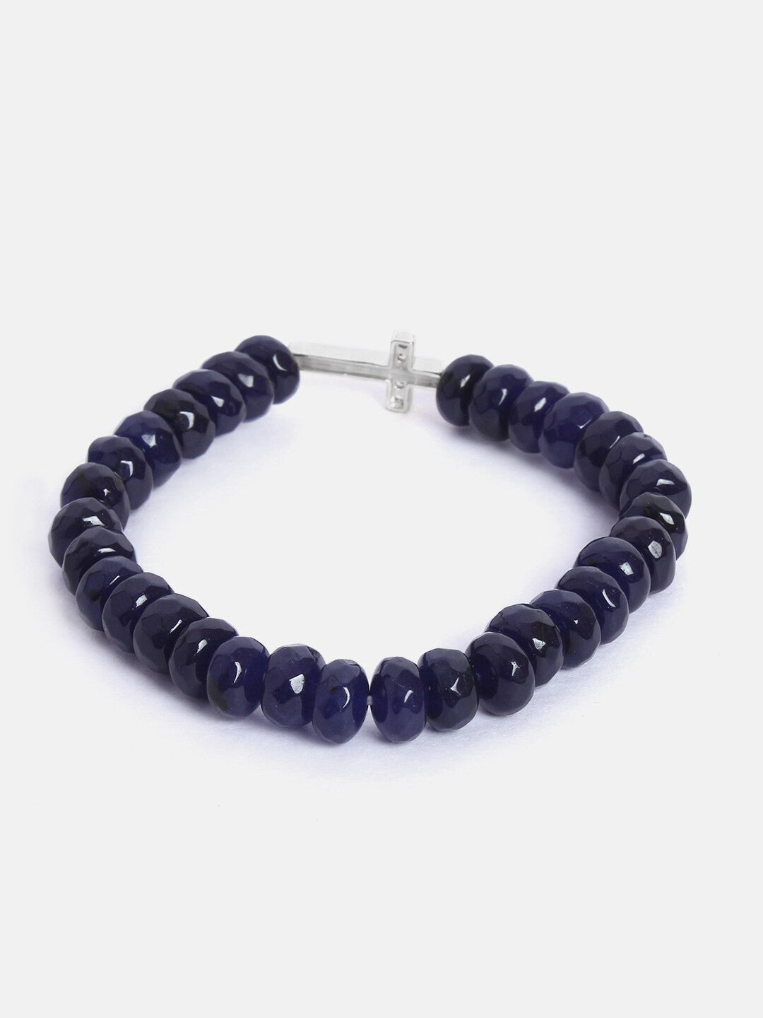 Women 18K Gold-Toned & Black Brass Onyx Handcrafted Gold-Plated Elasticated Bracelet