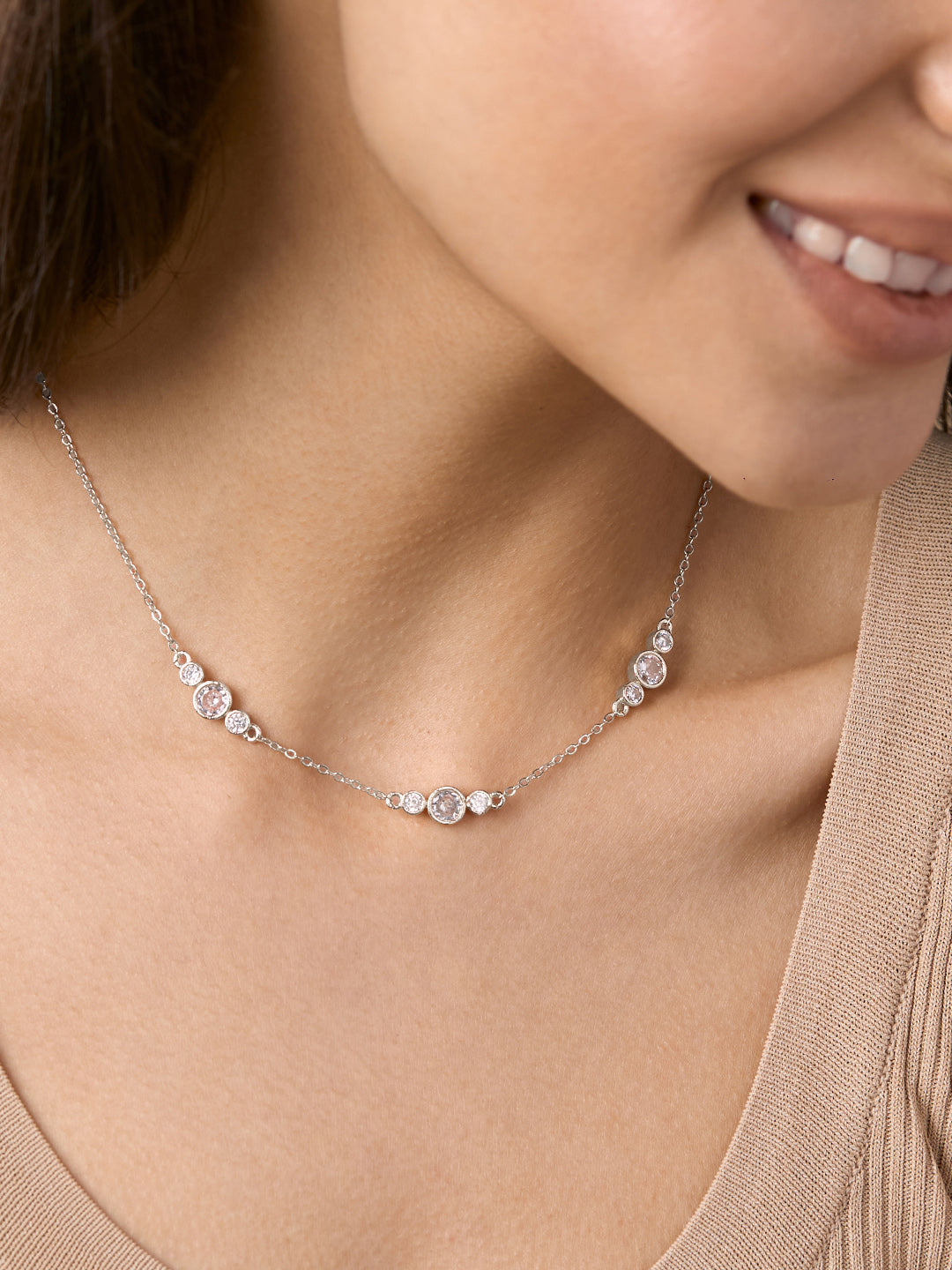 MINUTIAE Women 18K Gold-Toned & White Crystal Studded Three Piece Chain Collar Necklace