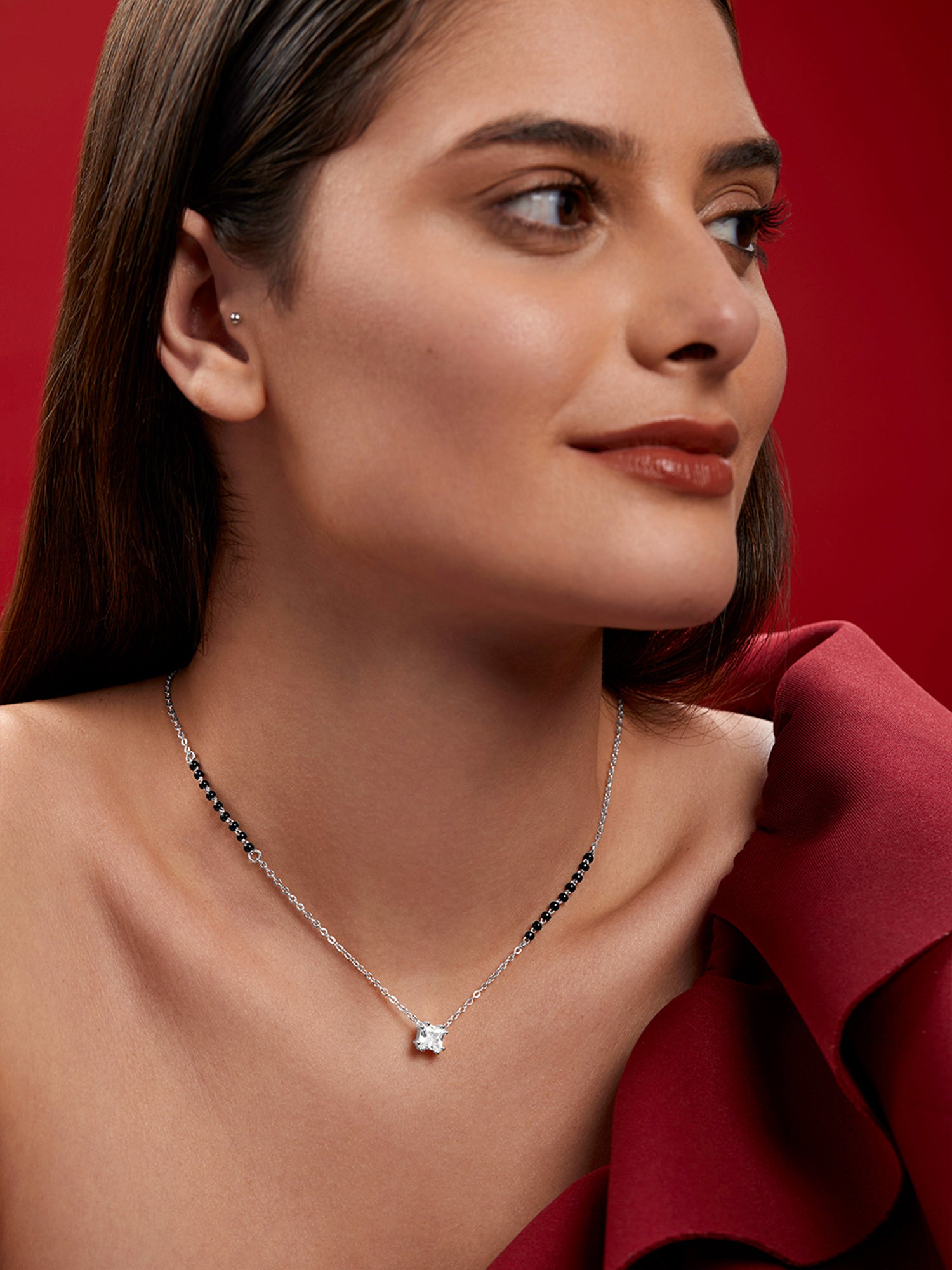 MINUTIAE Gold-Plated Crystal-Studded  & Beaded Mangalsutra For Women's