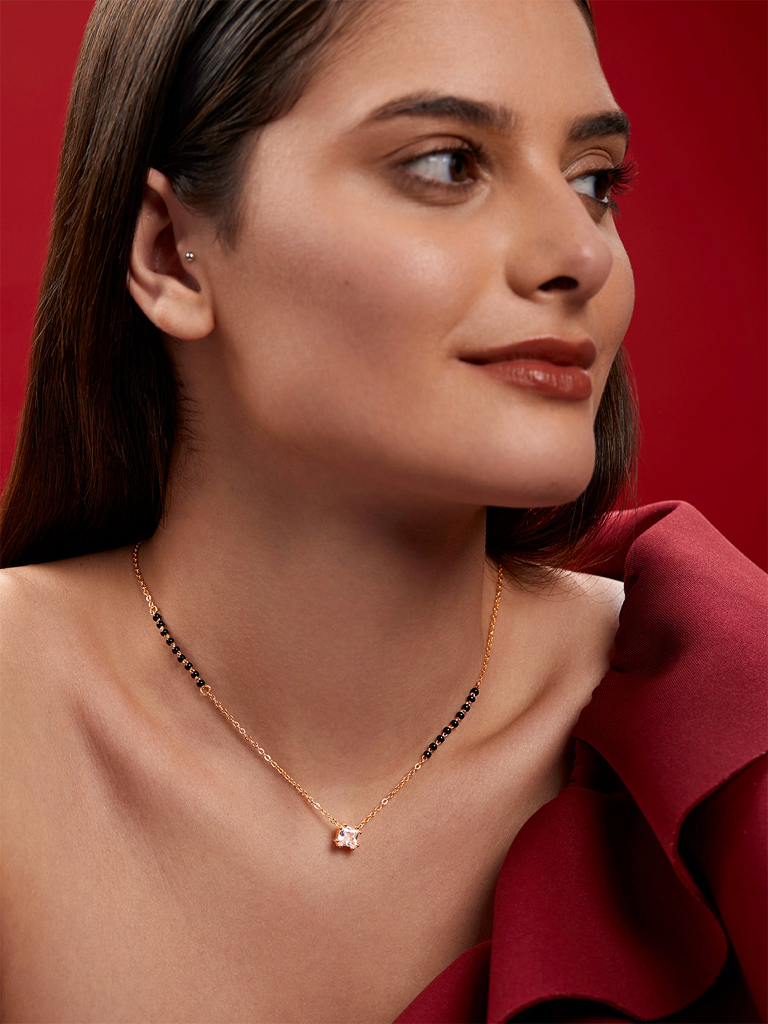 MINUTIAE Gold-Plated Crystal-Studded  & Beaded Mangalsutra For Women's