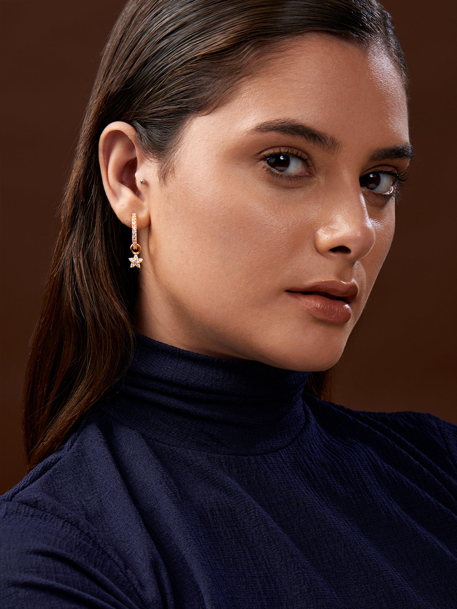 MINUTIAE Gold-Plated Star Shaped Drop Earrings For Women's & Girl