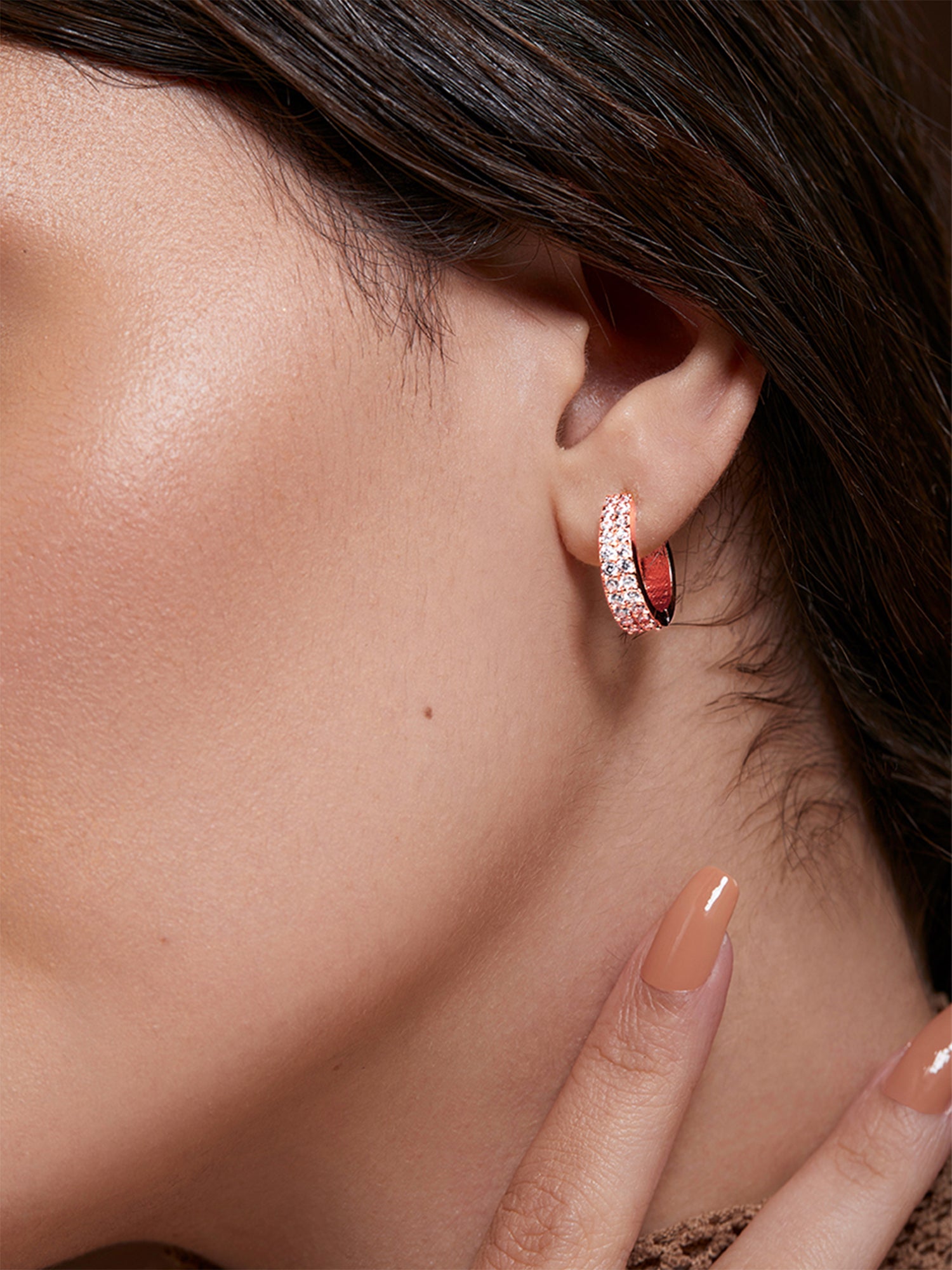 MINUTIAE Gold-Plated Artificial Stones Studded hoop Earrings For Women's & Girl