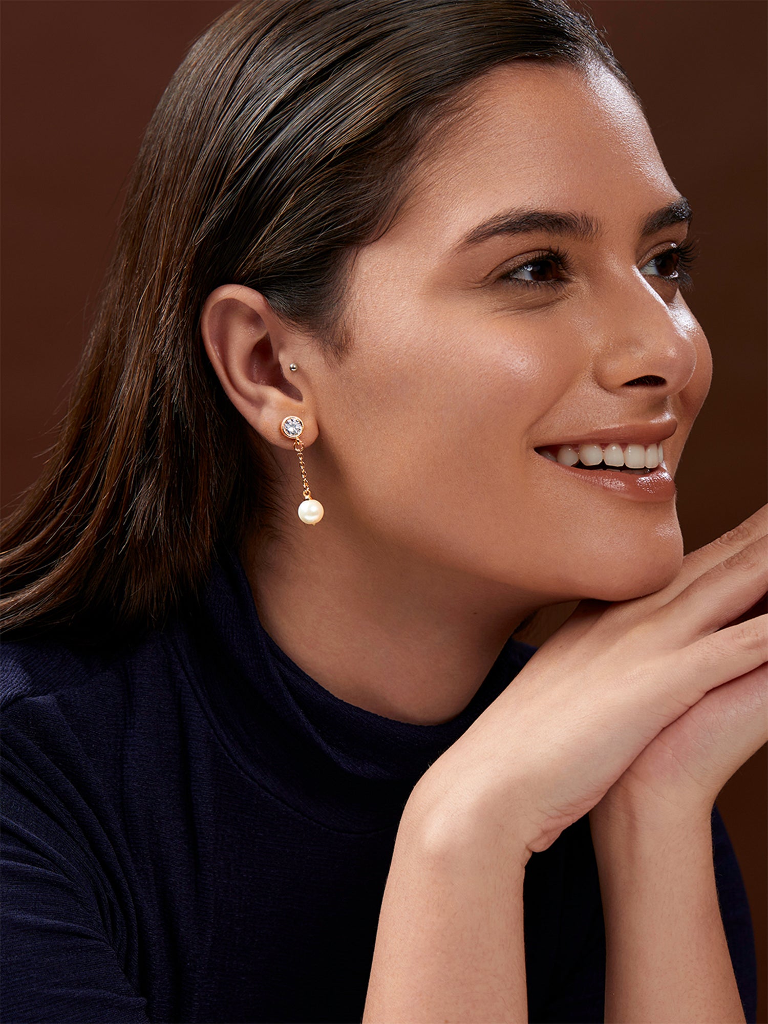 MINUTIAE Gold-Plated Pearls Drop Earrings For Women's & Girl