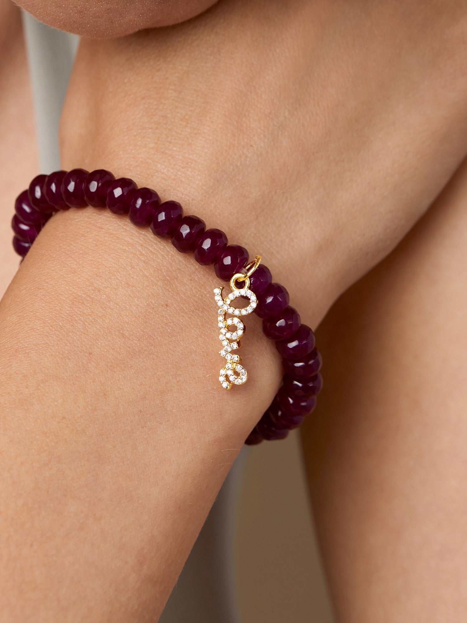 Women 18K Gold-Toned & Purple Brass Onyx Handcrafted Elasticated Bracelet