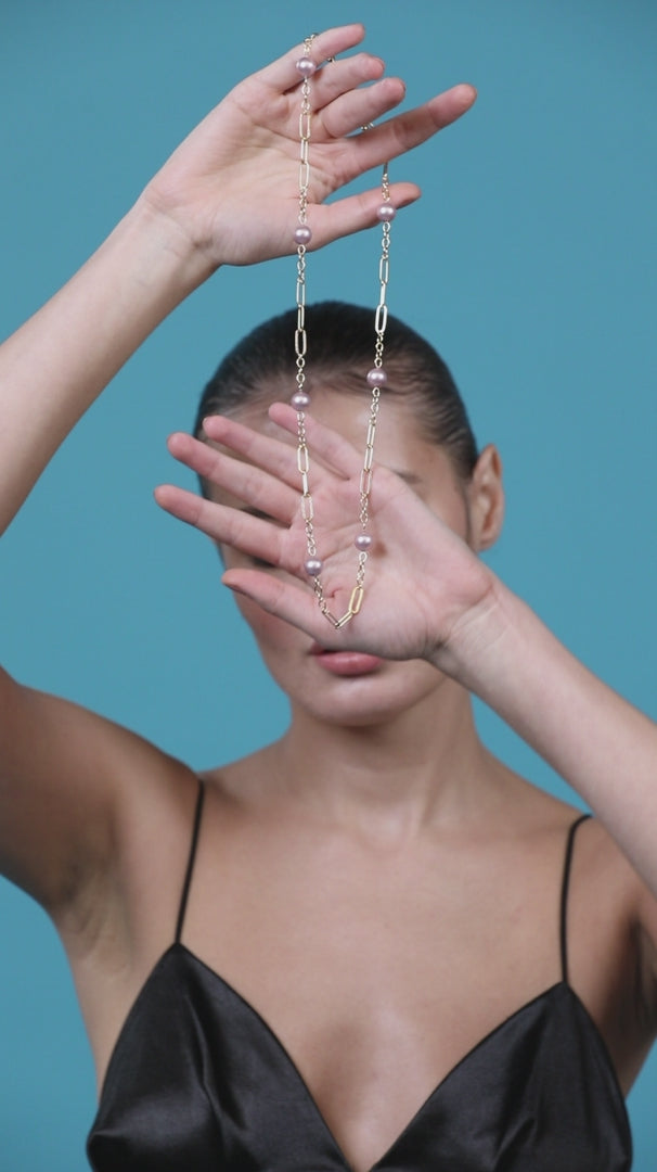 Pearl Link Chain Necklace – Gold Finish