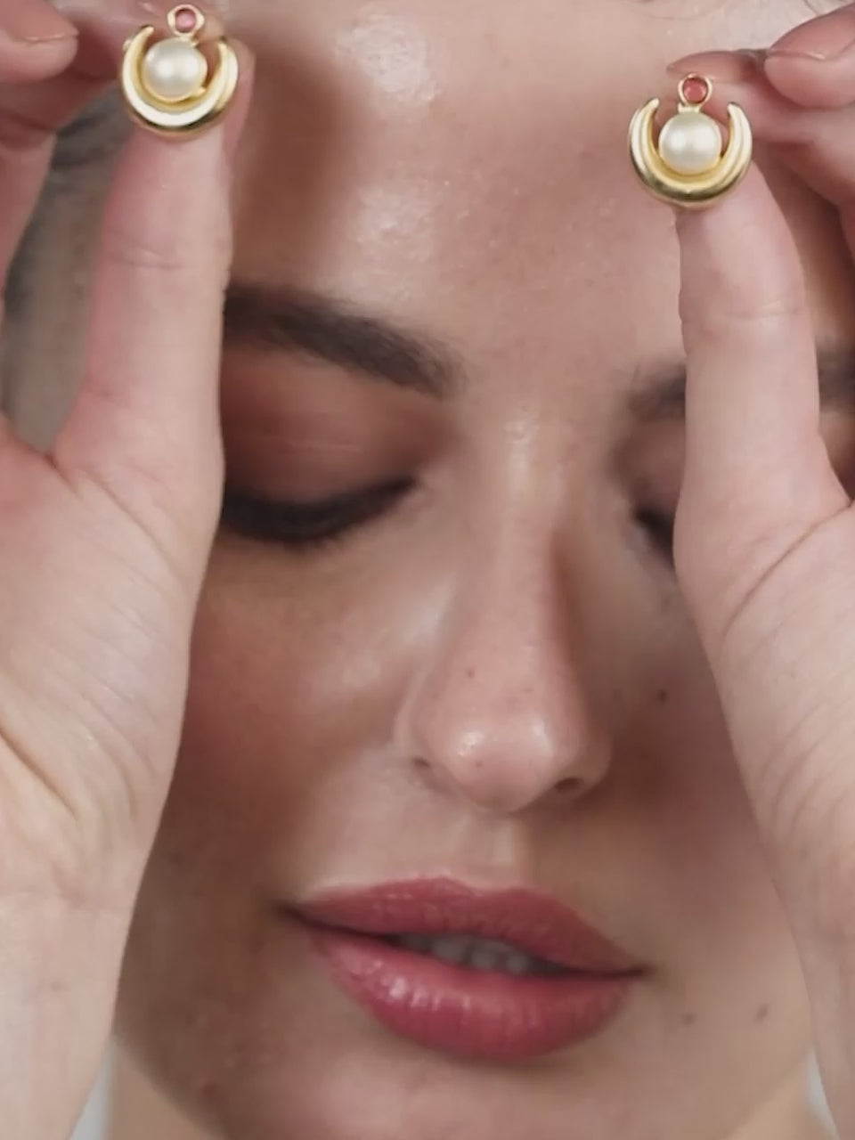 AIKA BY MINUTIAE 18K Women Gold-Plated Pearls Stones Studded Crescent Shaped Studs