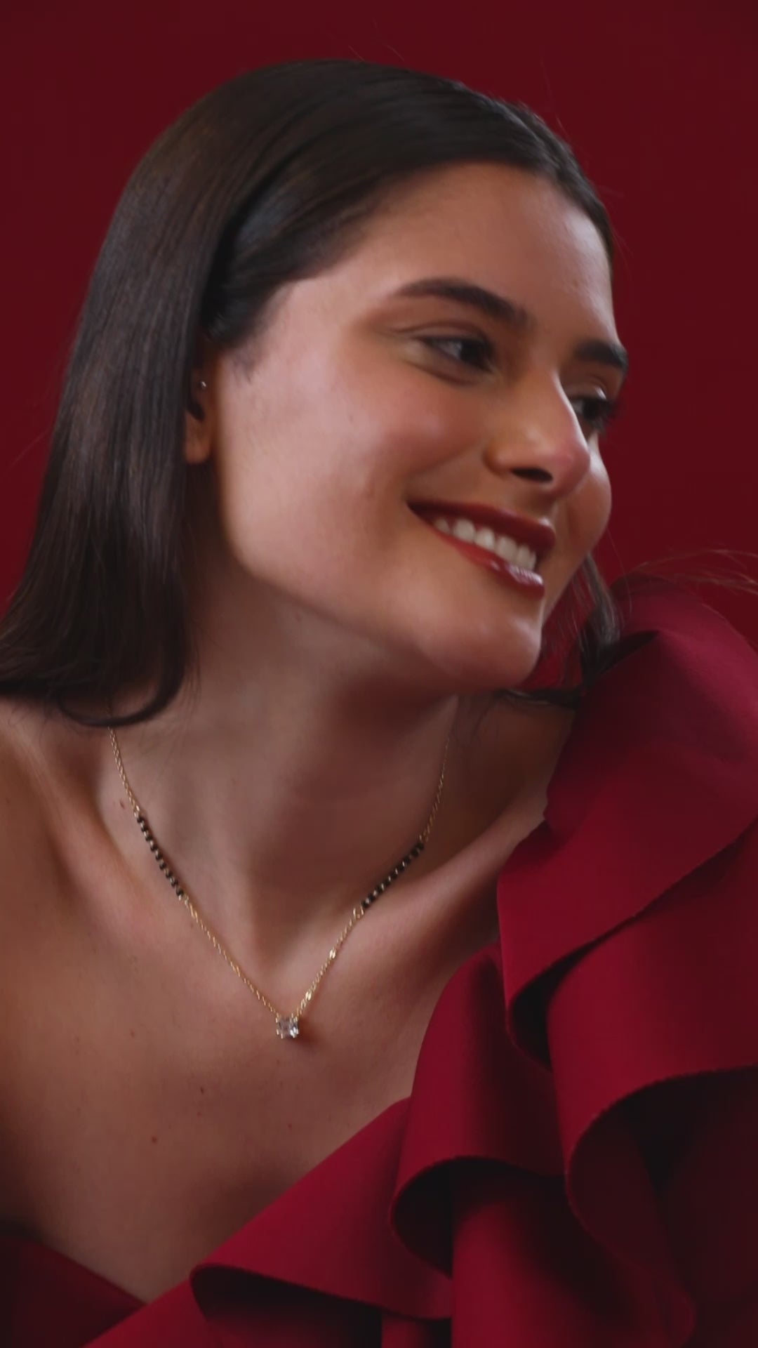 MINUTIAE Gold-Plated Crystal-Studded  & Beaded Mangalsutra For Women's