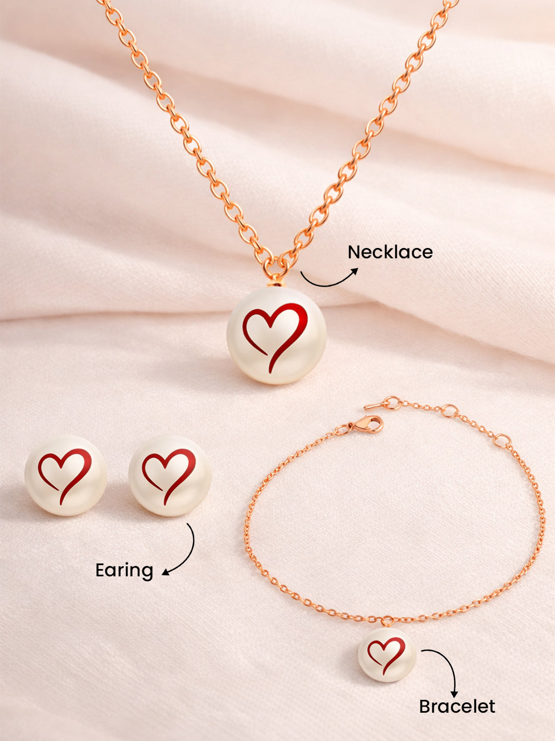 MINUTIAE Love Script Pearl Combo | Necklace, Bracelet & Stud Earrings Set