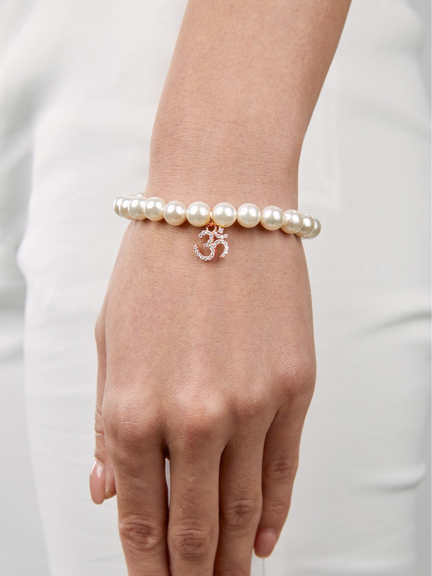 Women 18K Gold-Plated & White Brass Onyx Om Charm Bracelet