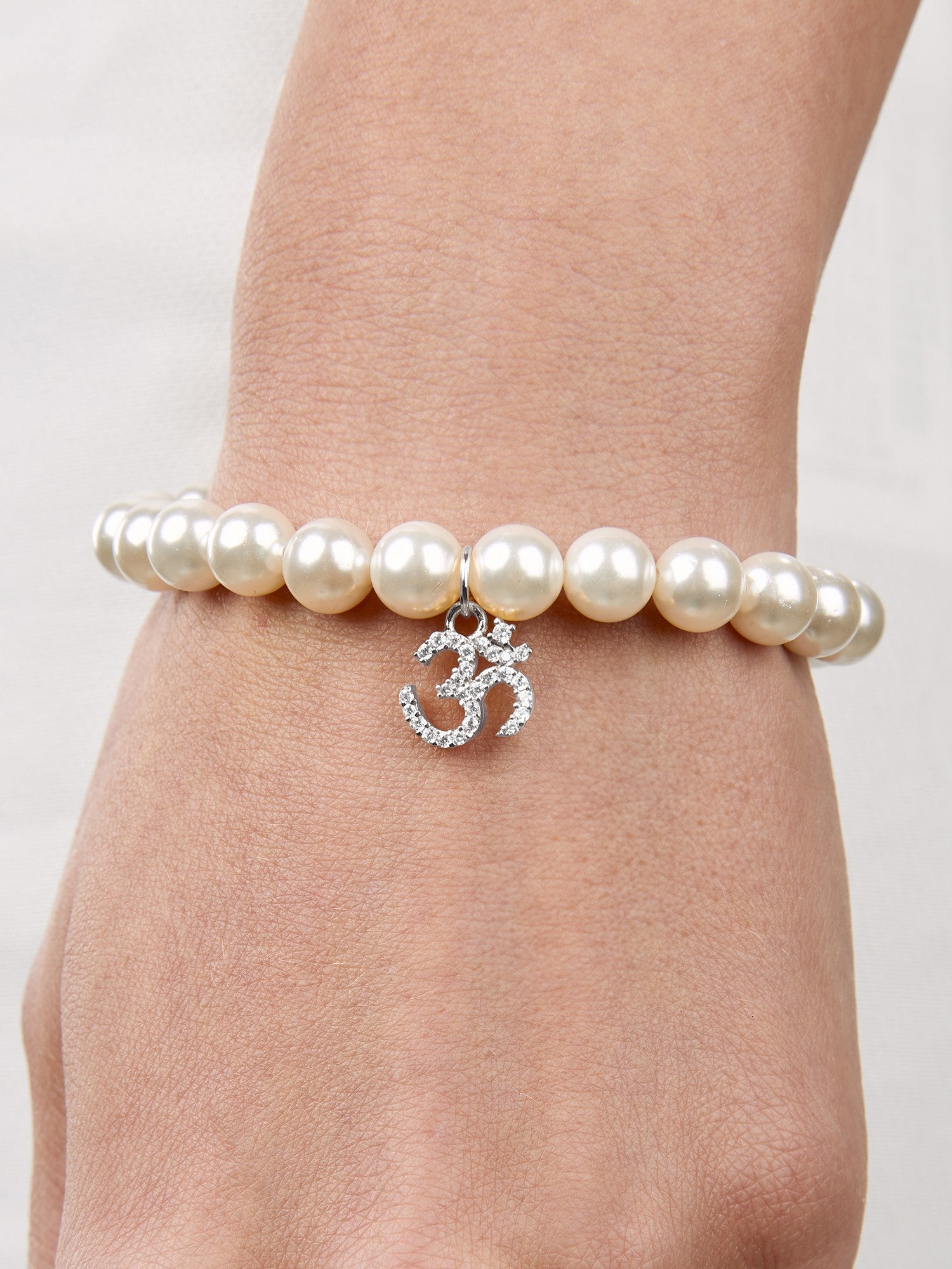 Women 18K Gold-Plated & White Brass Onyx Om Charm Bracelet
