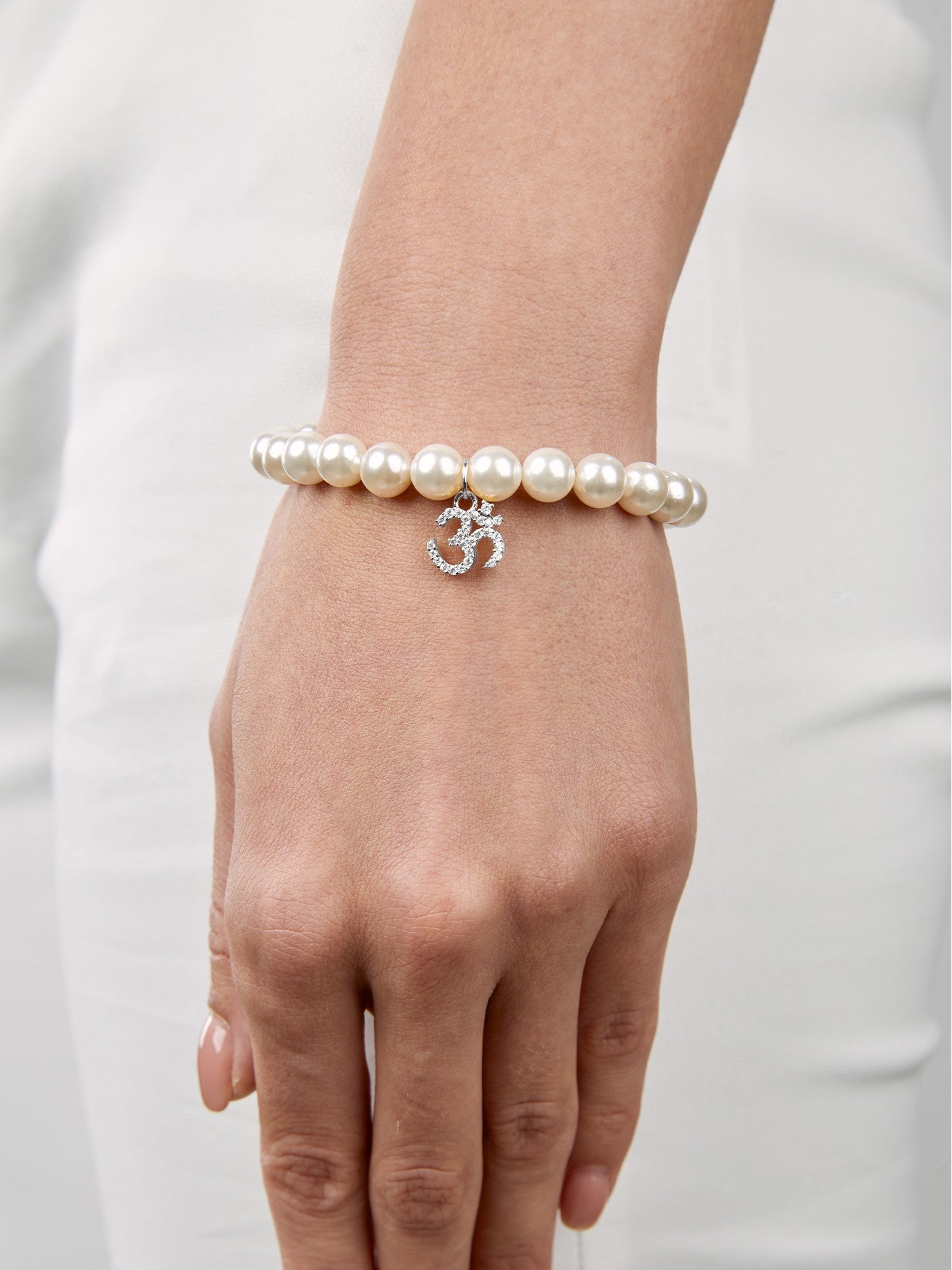 Women 18K Gold-Plated & White Brass Onyx Om Charm Bracelet