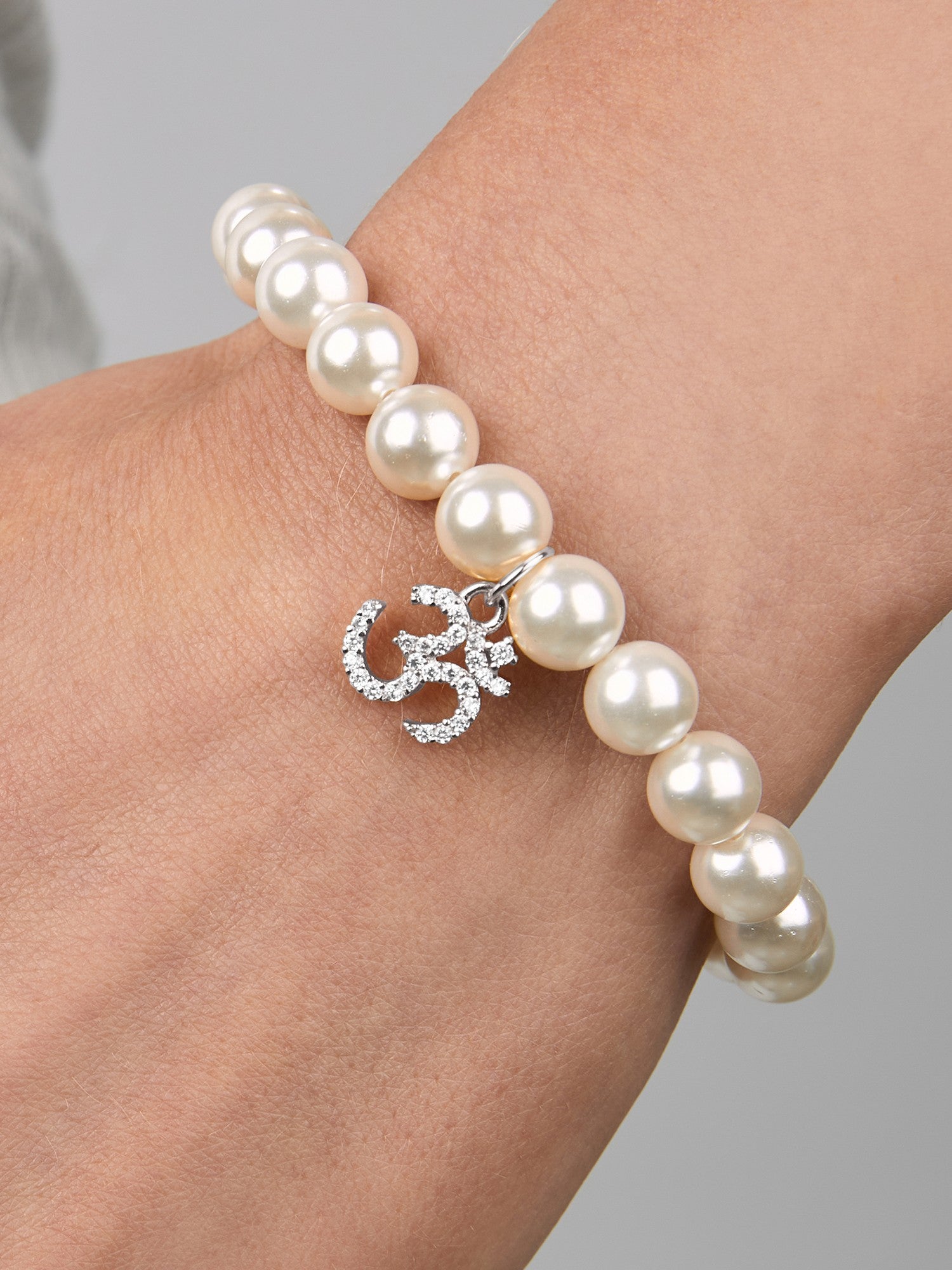 Women 18K Gold-Plated & White Brass Onyx Om Charm Bracelet