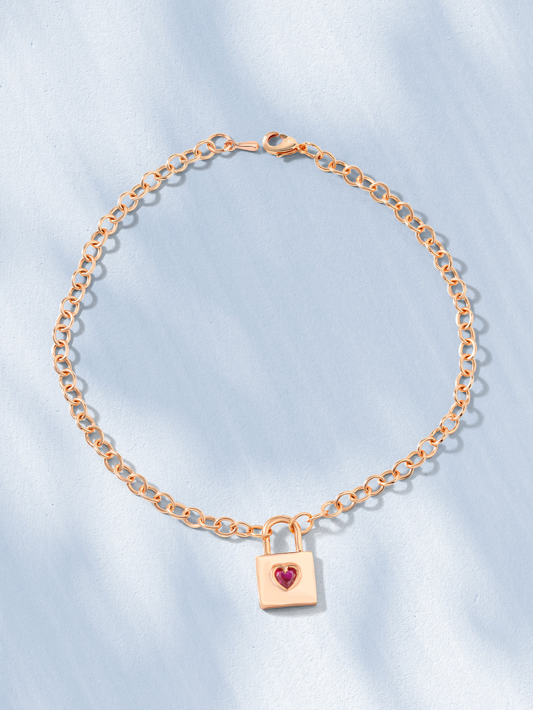Womens White  Gold Plated Red Heart Lock Anklet