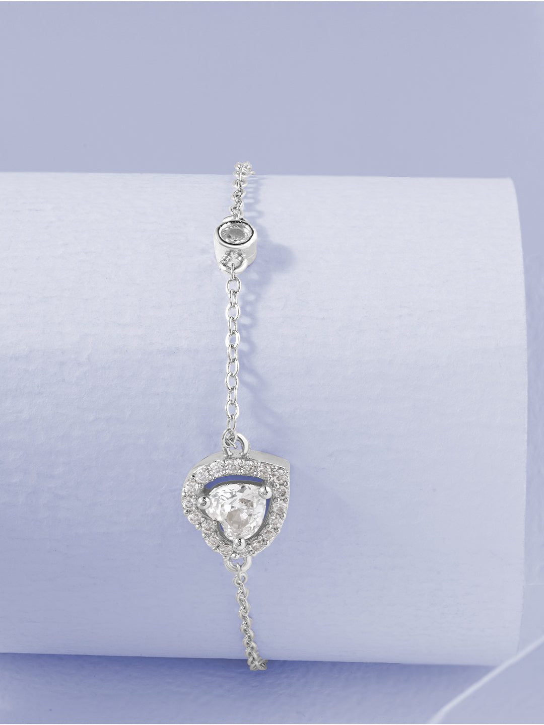 Womens White Gold Plated Halo Heart Solitaire Chain Bracelet