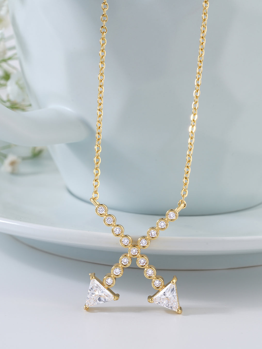 Womens White Gold Plated X Pendant Necklace