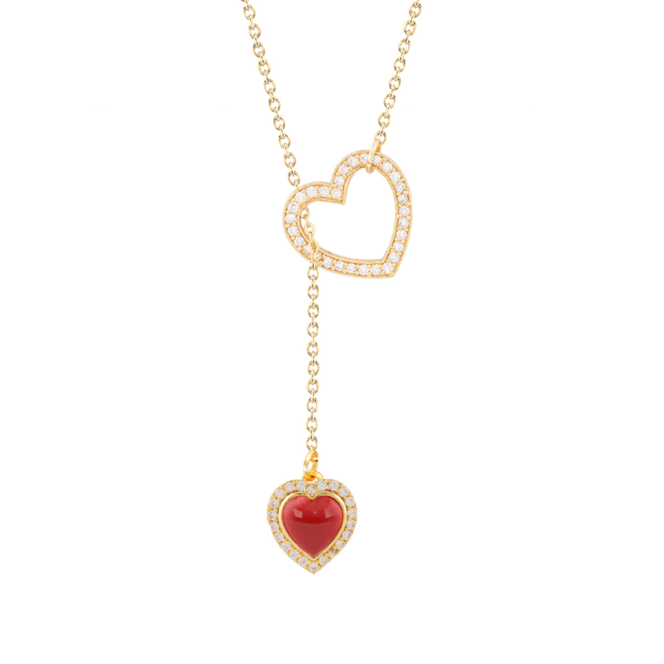 Womens White Gold Plated Red Stone Heart Y Pendant Necklace