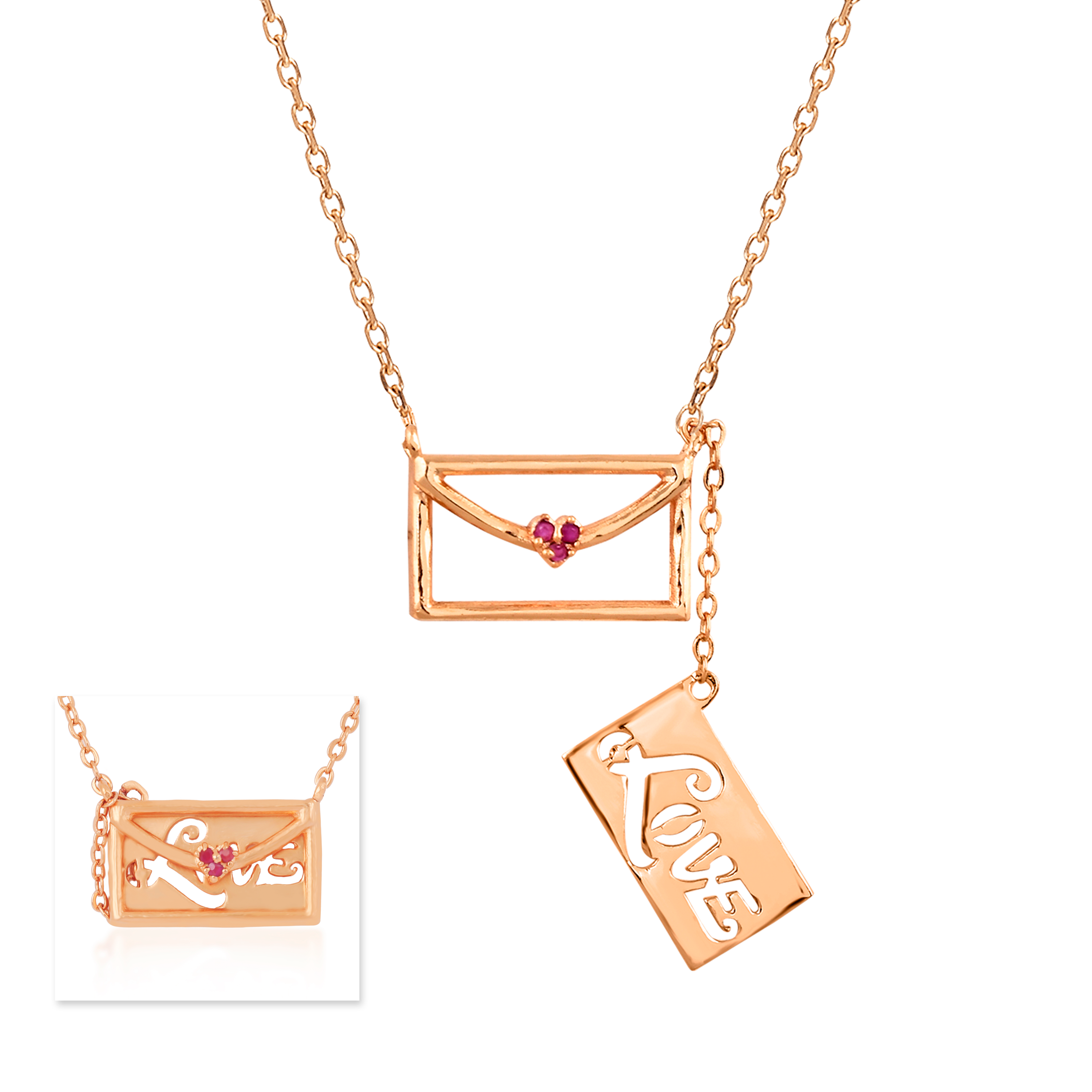 Womens White Gold Plated Love Envelope Pendant Necklace